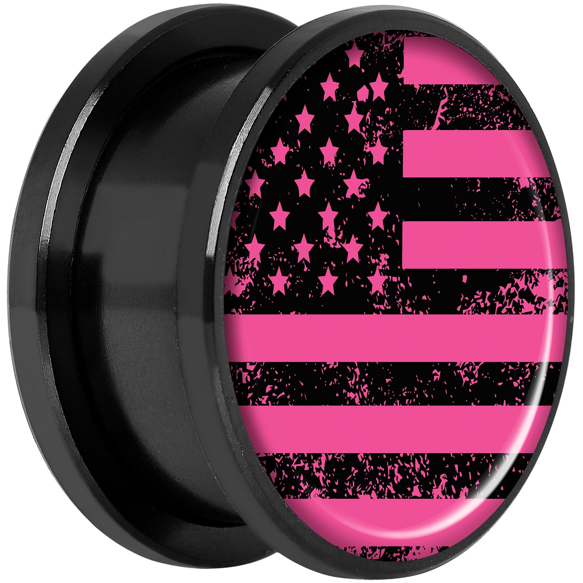 Pink American Flag Black Anodized Screw Fit Plug Set 18mm