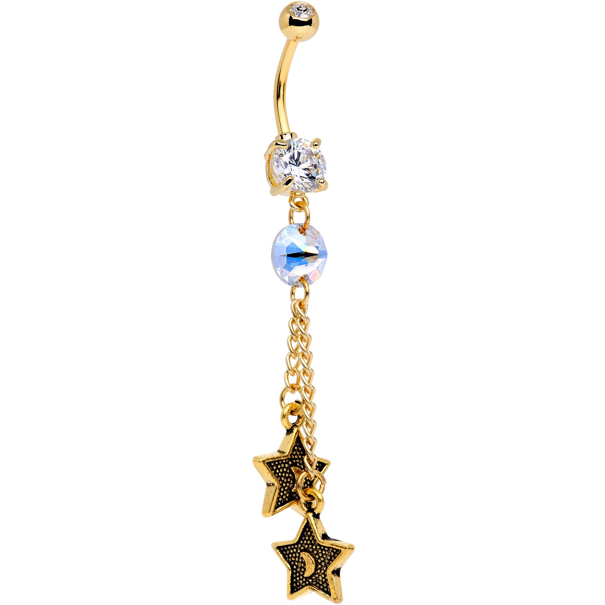 Clear Gem Starshine Dangle Belly Ring Created with Crystals