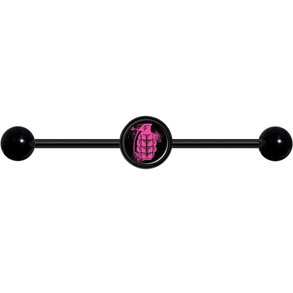 14 Gauge Pink Grenade Black Industrial Barbell 37mm