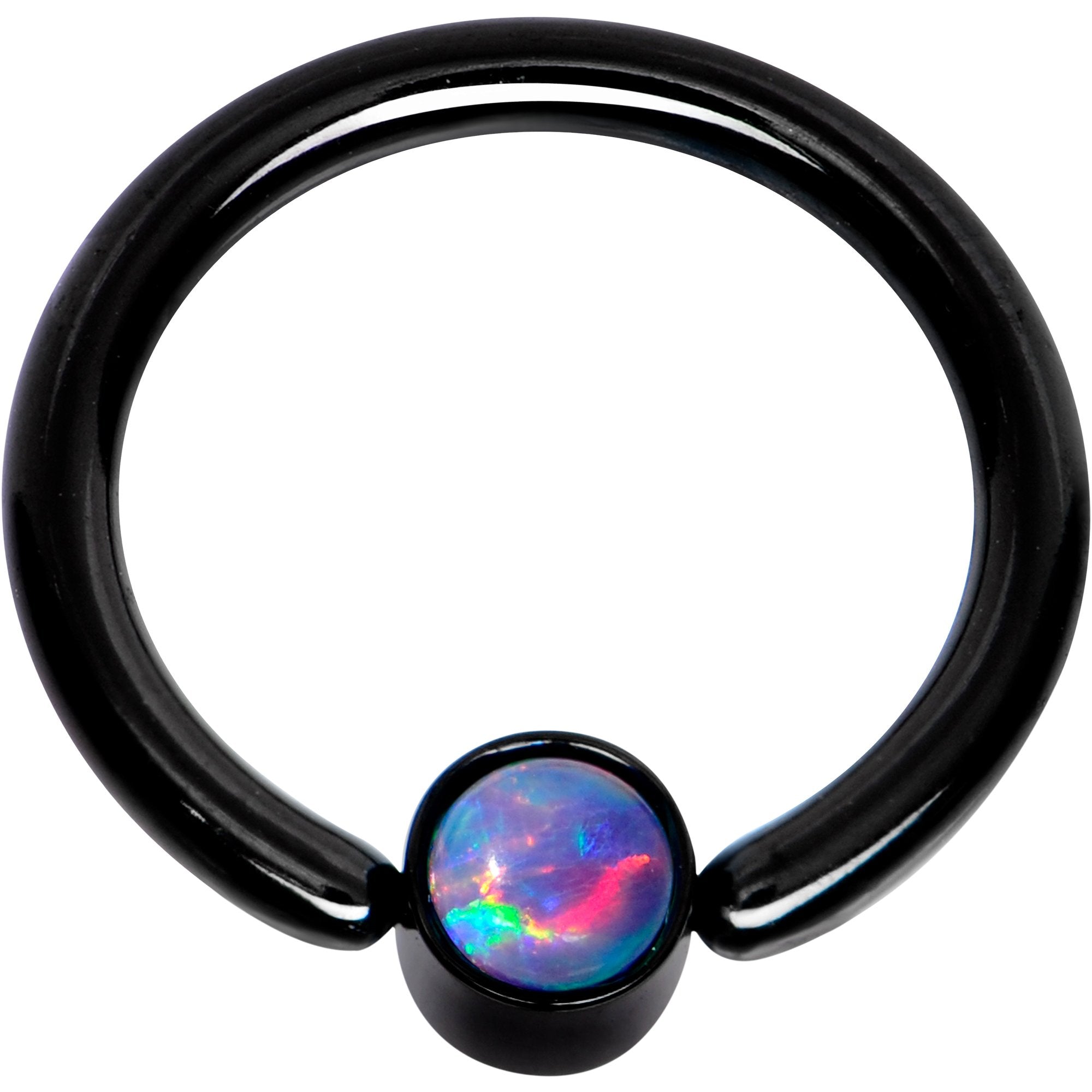 16 Gauge 5/16 Purple Faux Opal 3mm Disc Black BCR Captive Ring