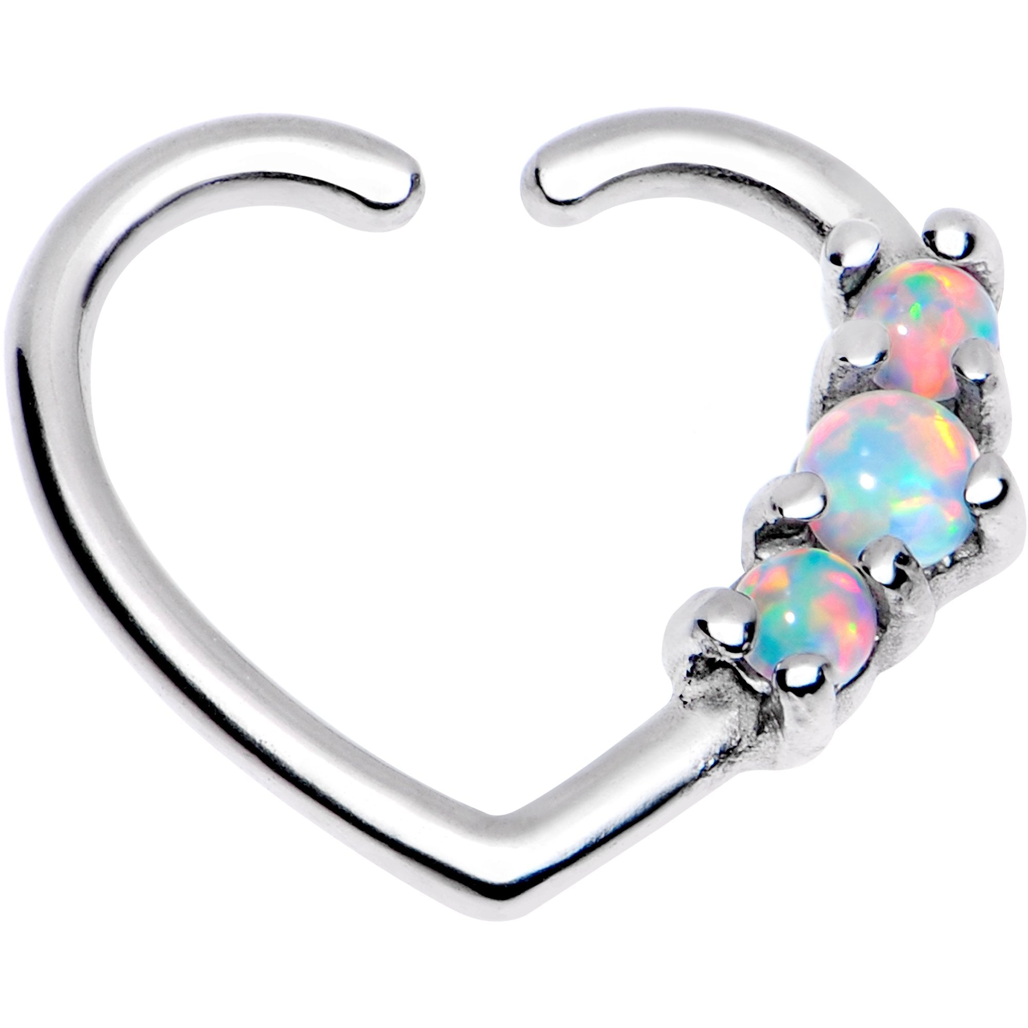 3/8 White Synthetic Opal Heart Left Daith Cartilage Tragus