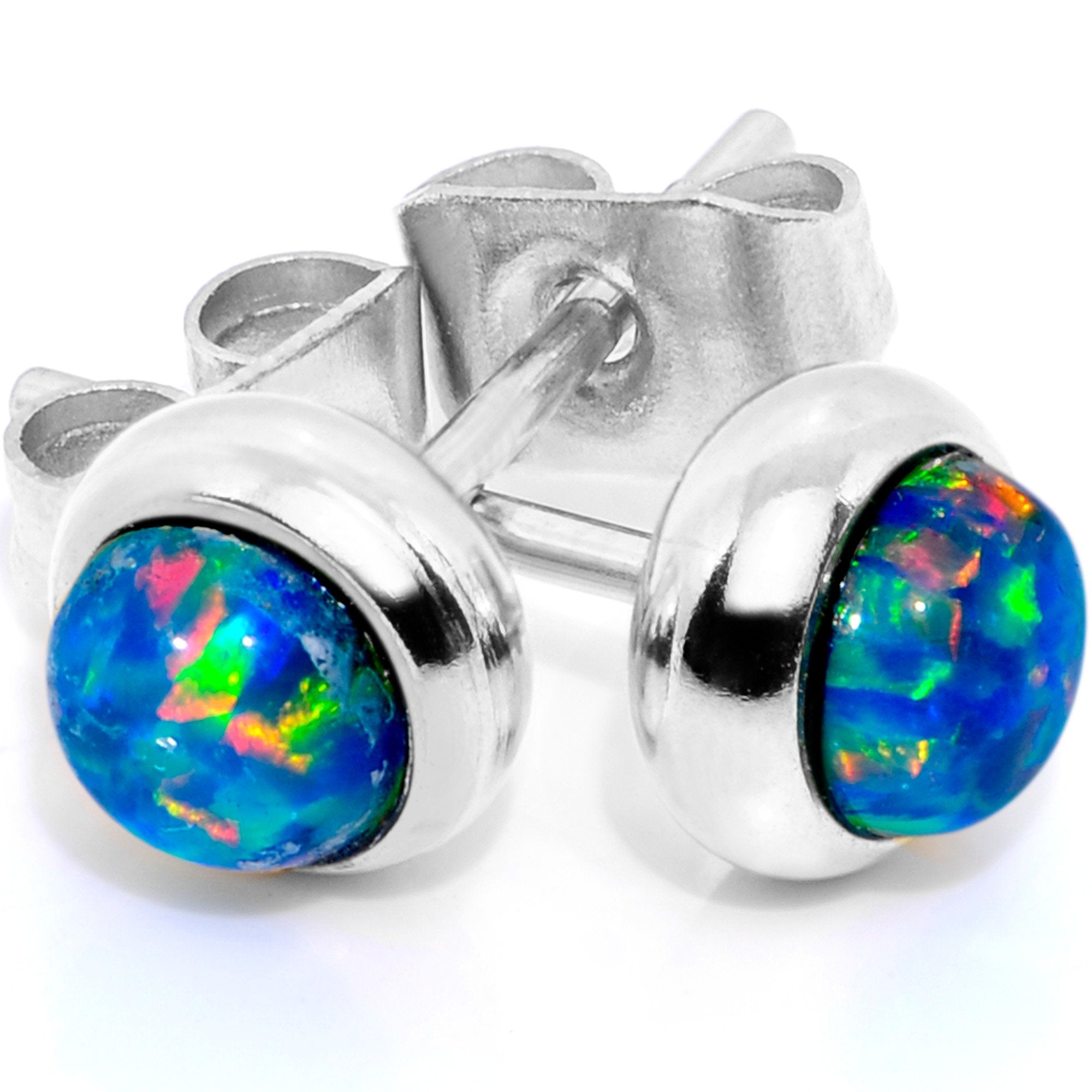 Green Synthetic Opal 316L Surgical Steel Stud Earrings