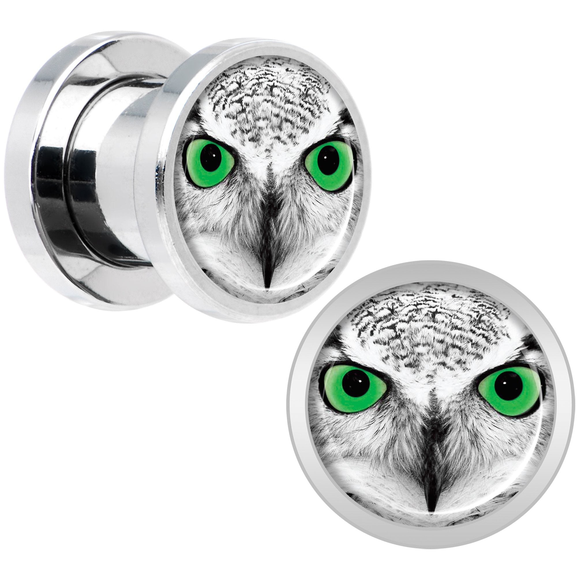 Black White Owl Steel Screw Fit Plug Set 0 Gauge