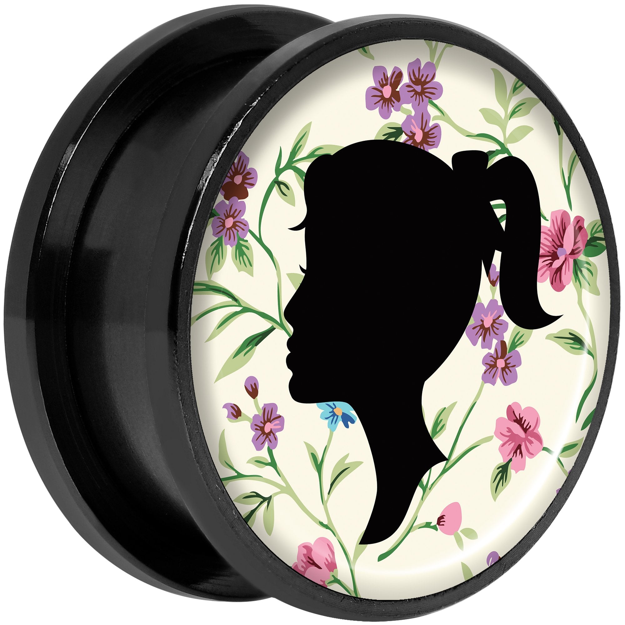 Man Woman Floral Silhouette Black Anodized Screw Fit Plug Set 20mm