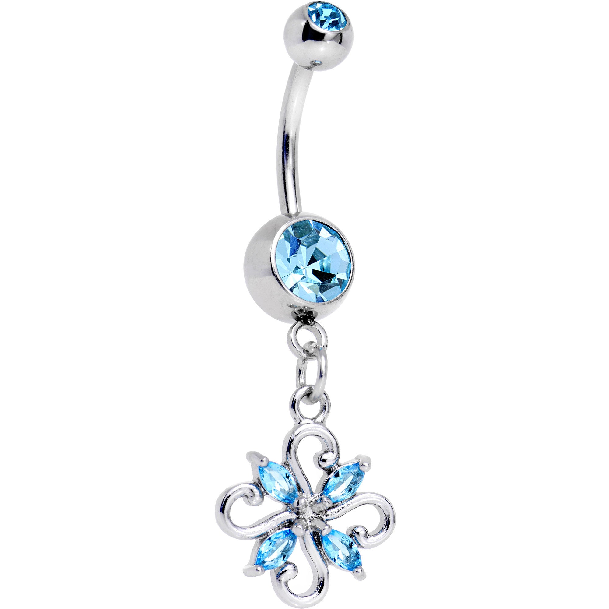 Aqua CZ Gem Fashionable Framework Twist Dangle Belly Ring