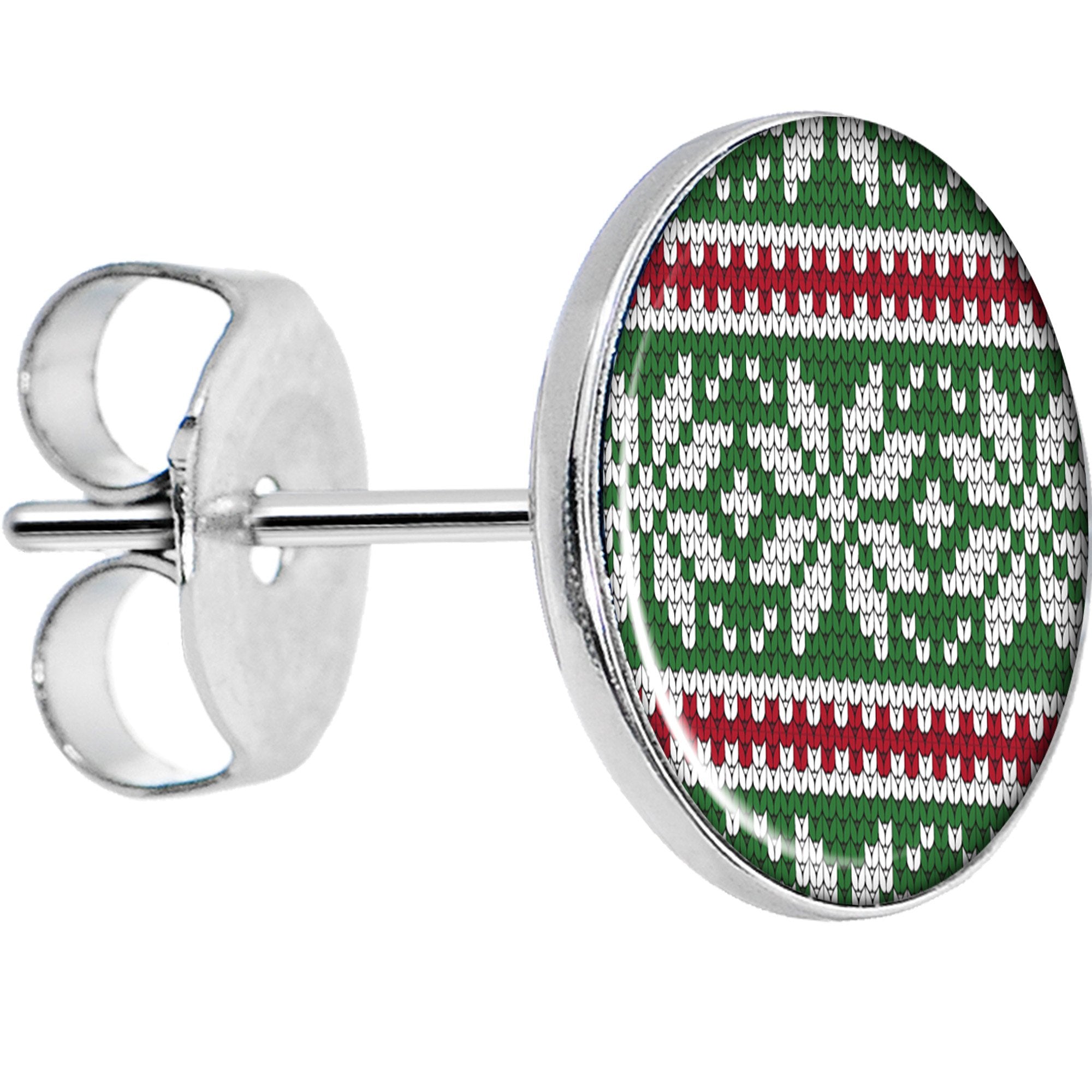 Green Red Christmas Sweater Stud Earrings