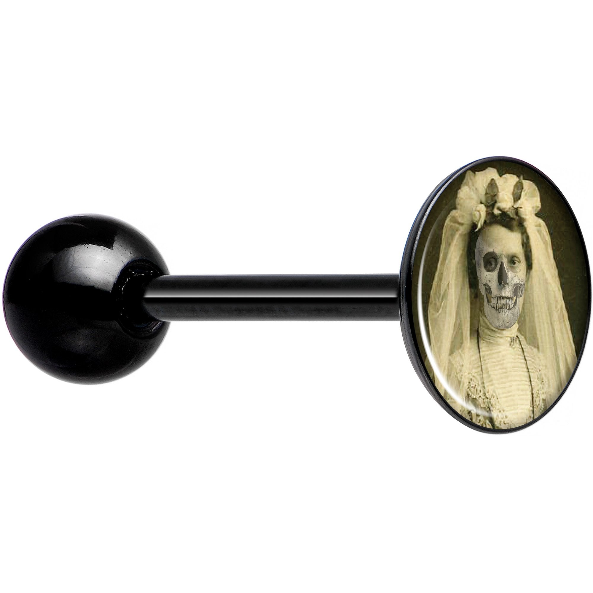 Skeleton Bride Halloween Black Barbell Tongue Ring