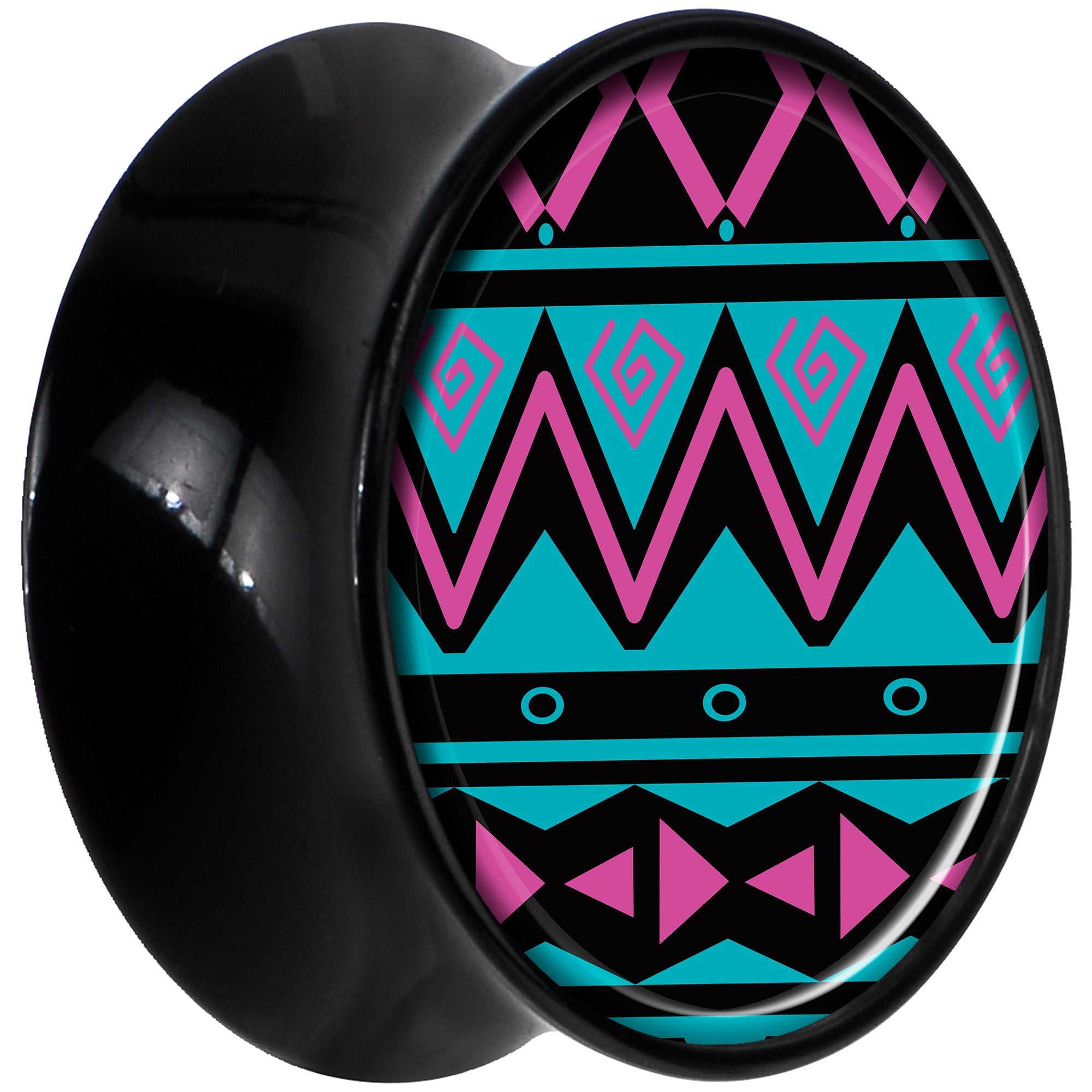 Black Acrylic Pink Teal Tribal Print Saddle Plug Set 9/16