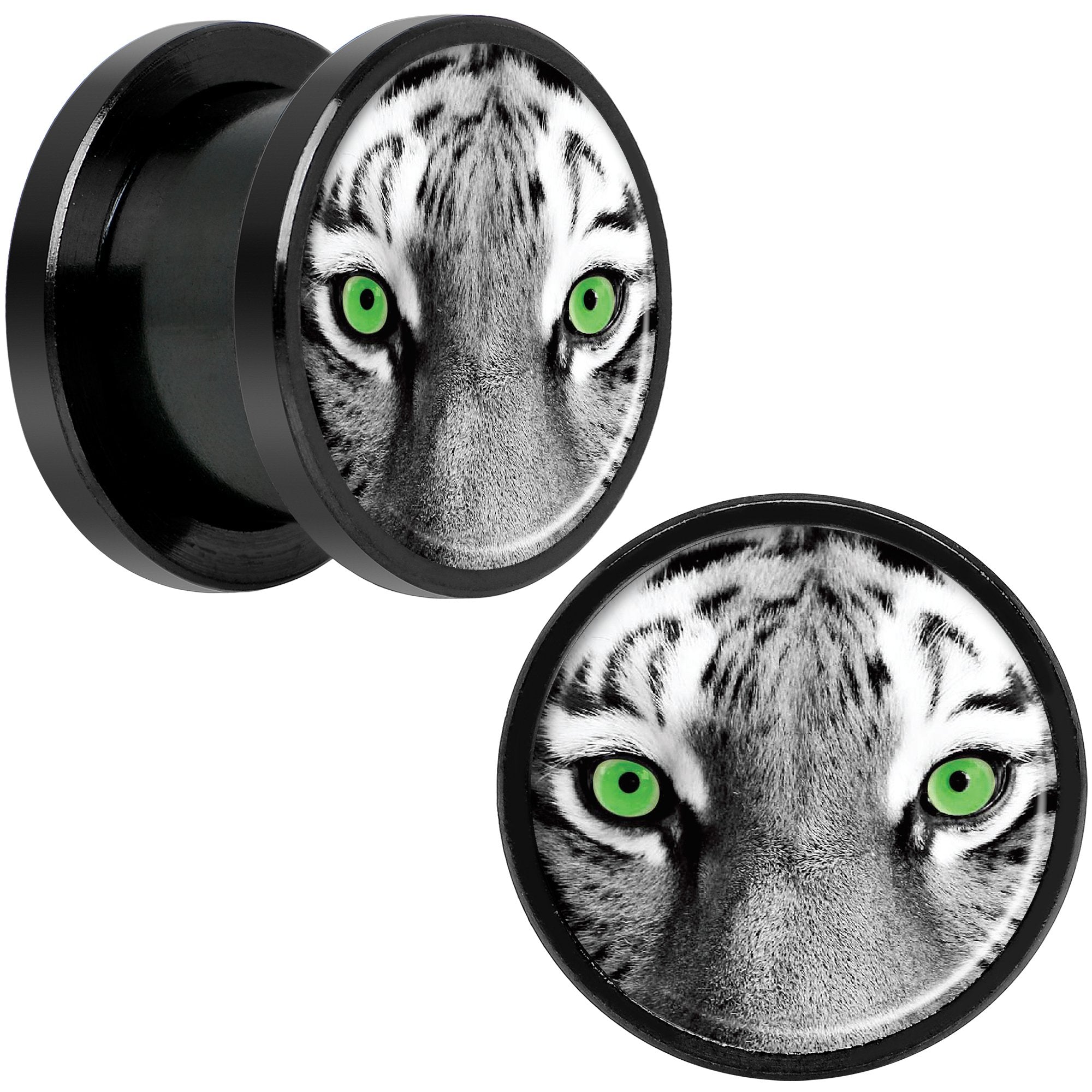 Black White Tiger Eyes Black Anodized Screw Fit Plug Set 1/2