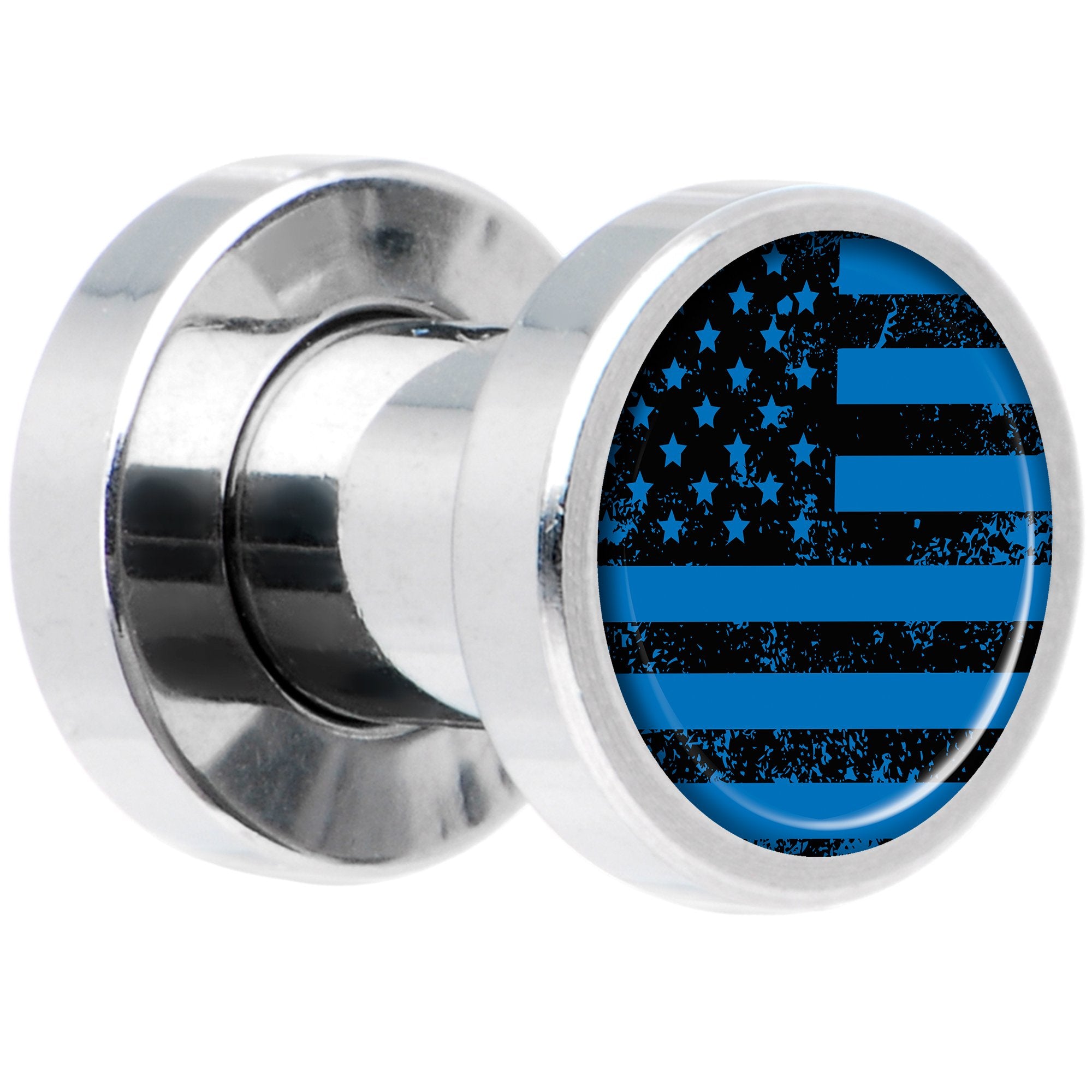 Blue American Flag Steel Screw Fit Plug Set 4 Gauge