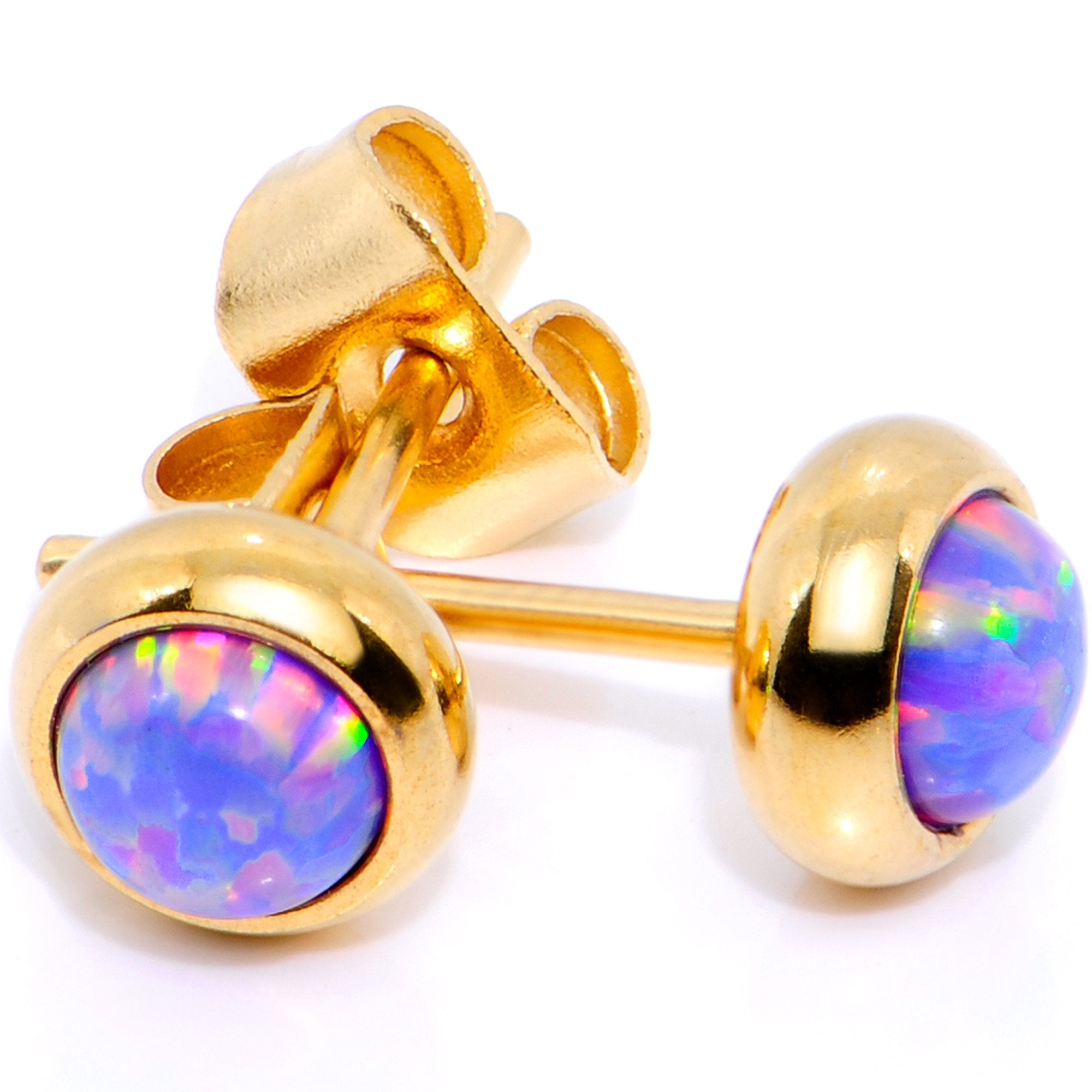 Purple Synthetic Opal Gold IP 316L Surgical Steel Stud Earrings