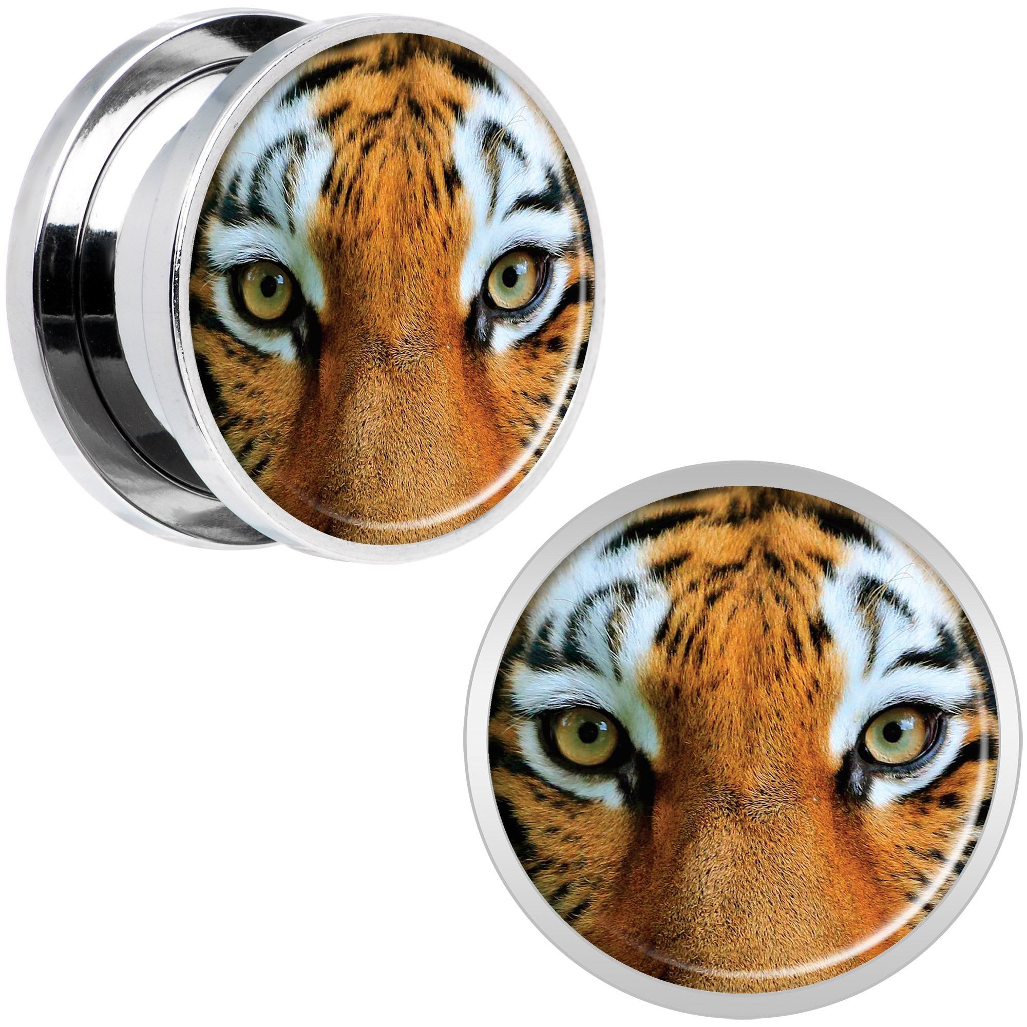 Full Color Tiger Eyes Steel Screw Fit Plug Set 5/8