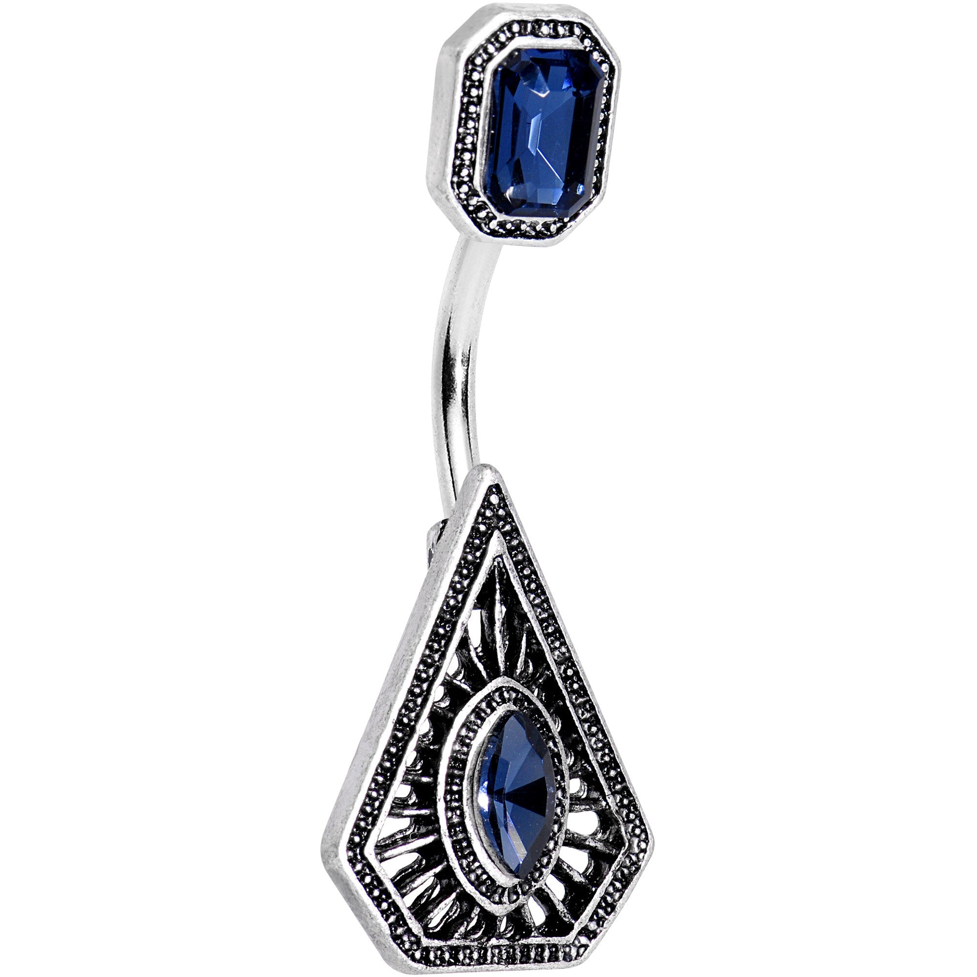 Navy Blue Gem Geometric Edge Double Mount Belly Ring