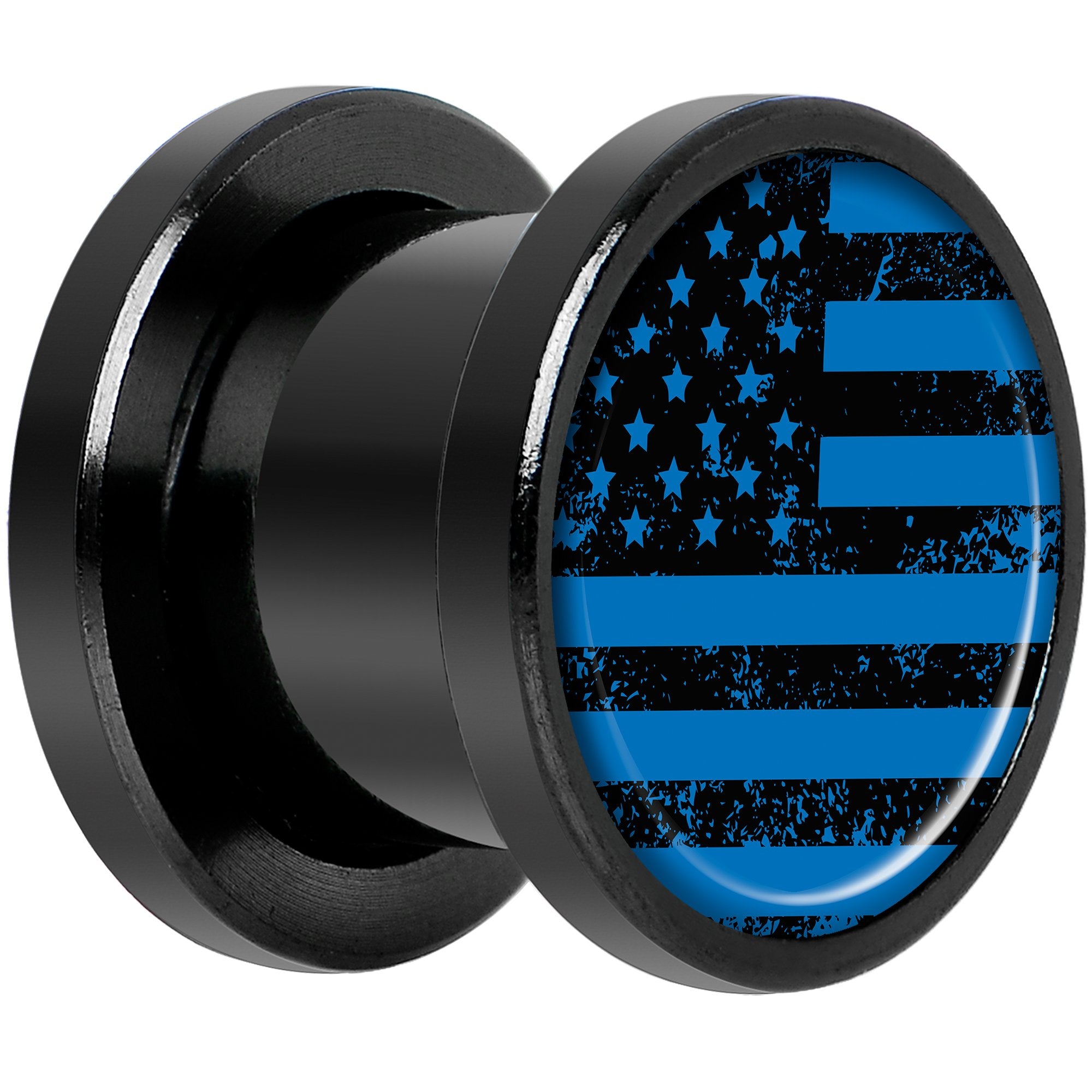 Blue American Flag Black Anodized Screw Fit Plug Set 00 Gauge