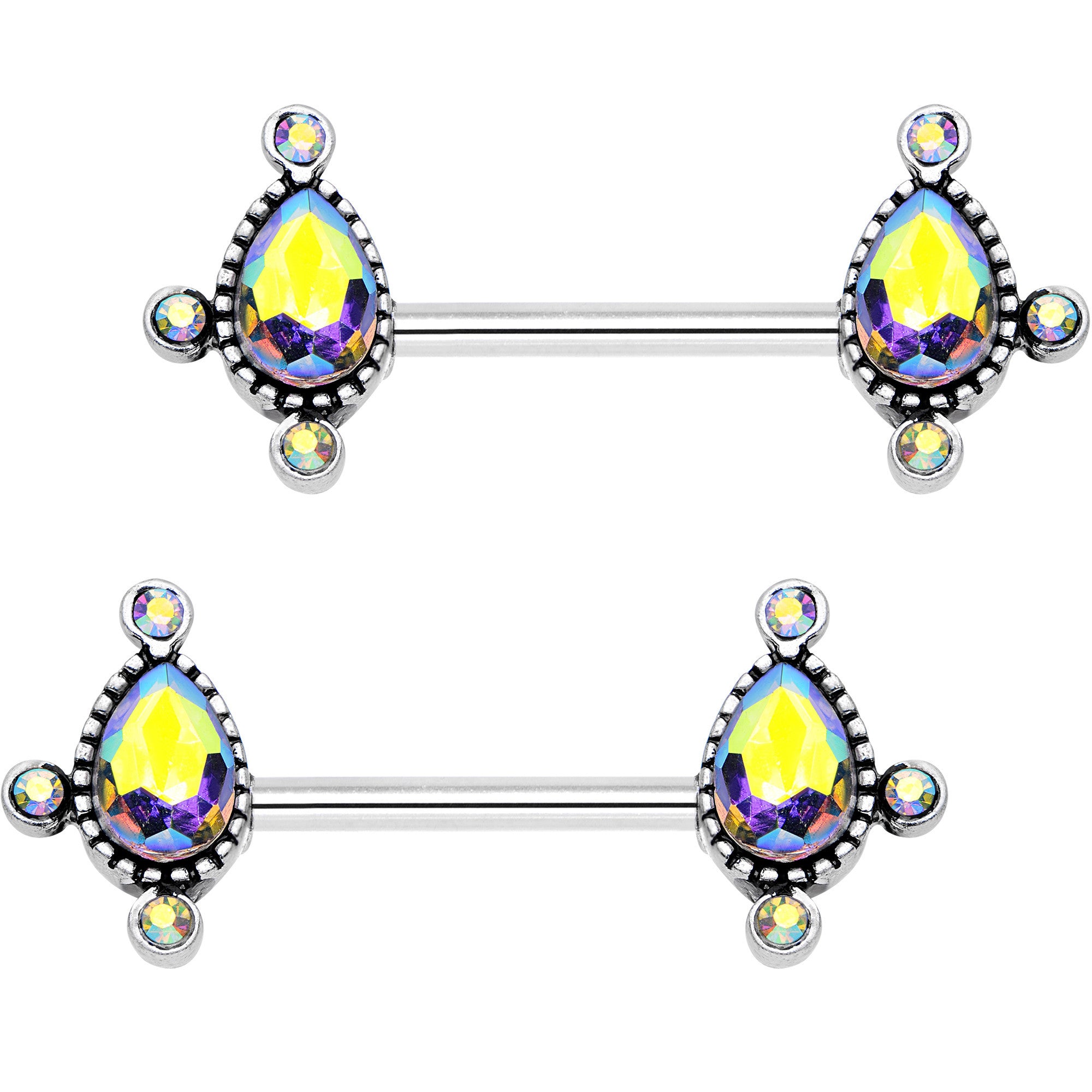 9/16 Aurora Gem Posh Princess Barbell Nipple Ring Set