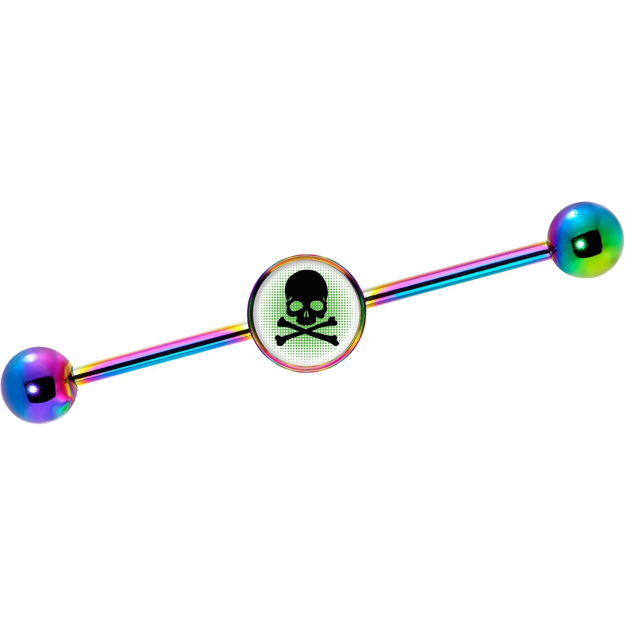 14 Gauge Green Rainbow Skull Rainbow Industrial Barbell 37mm