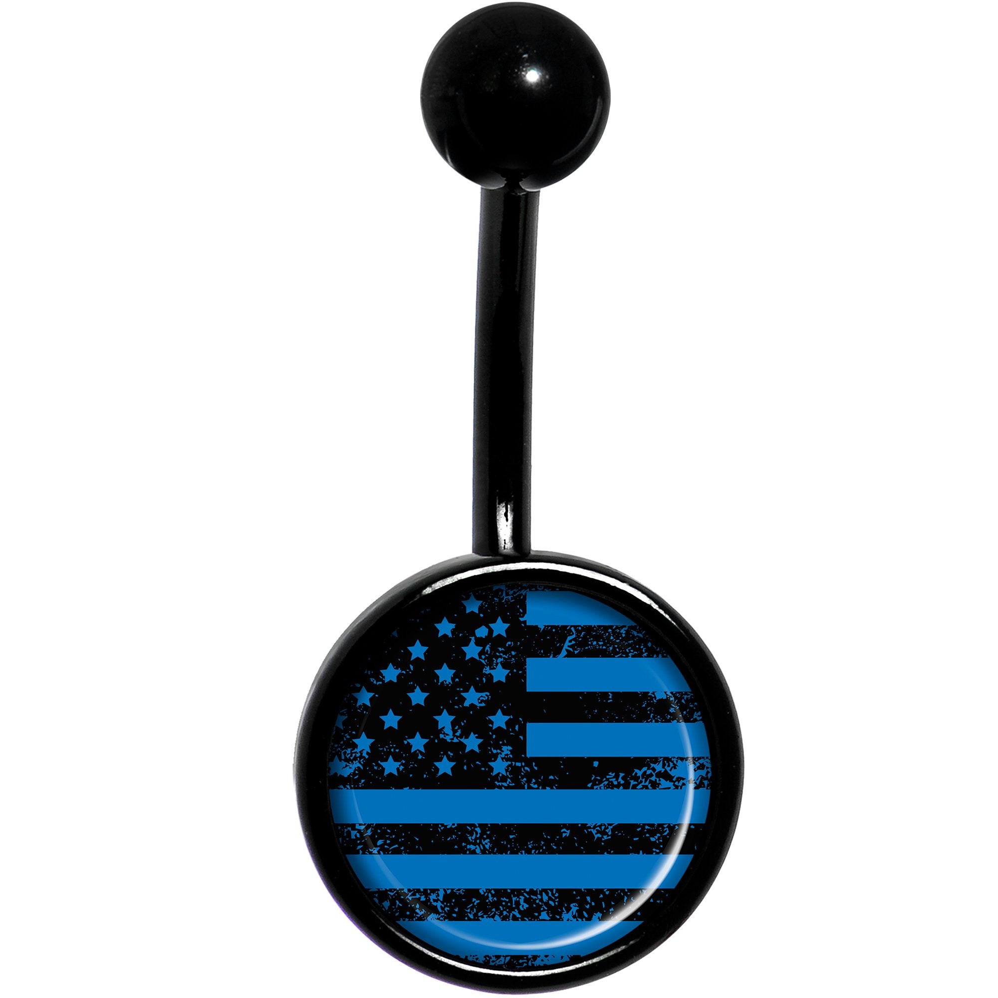 Blue American Flag Black Belly Ring