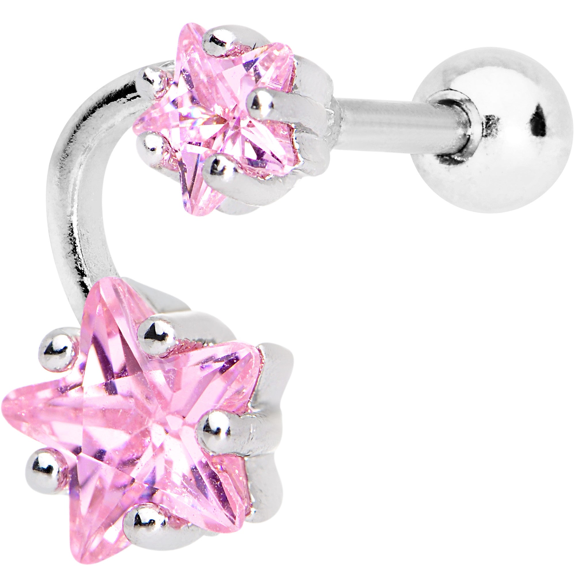 1/4 Pink CZ Gem Star System Cartilage Tragus Earring