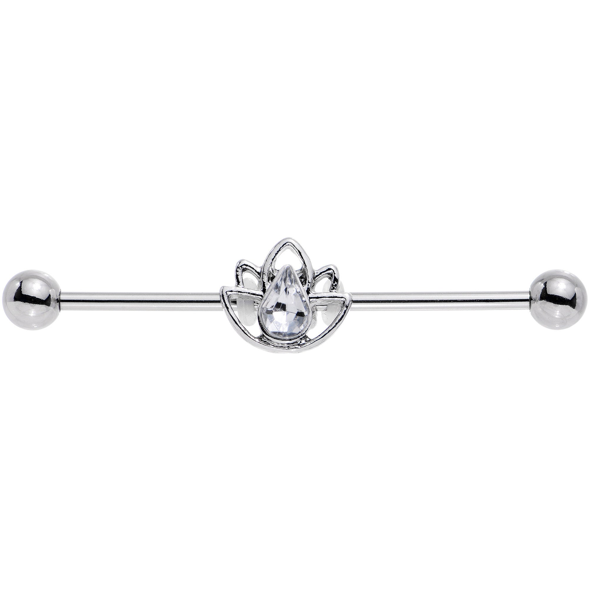 14 Gauge Clear Gem Lonely Lotus Flower Industrial Barbell 38mm