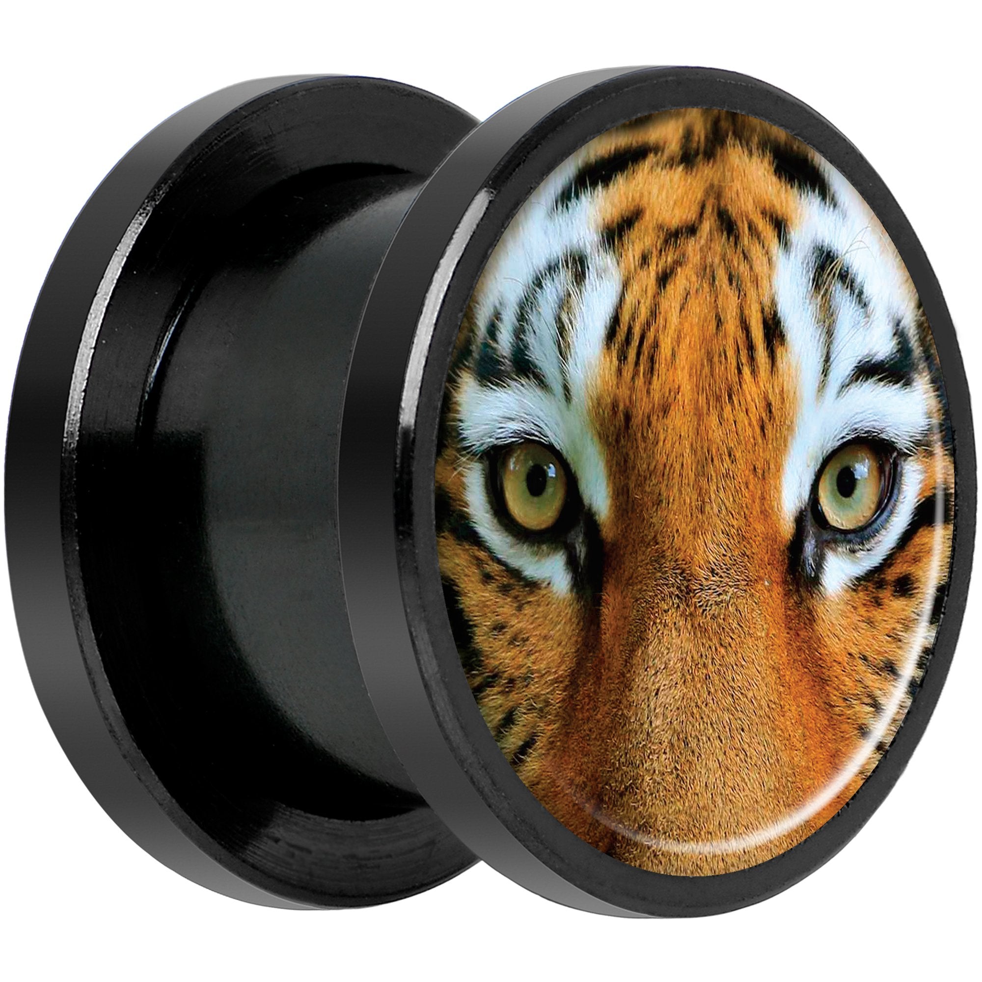 Full Color Tiger Eyes Black Anodized Screw Fit Plug Set 1/2