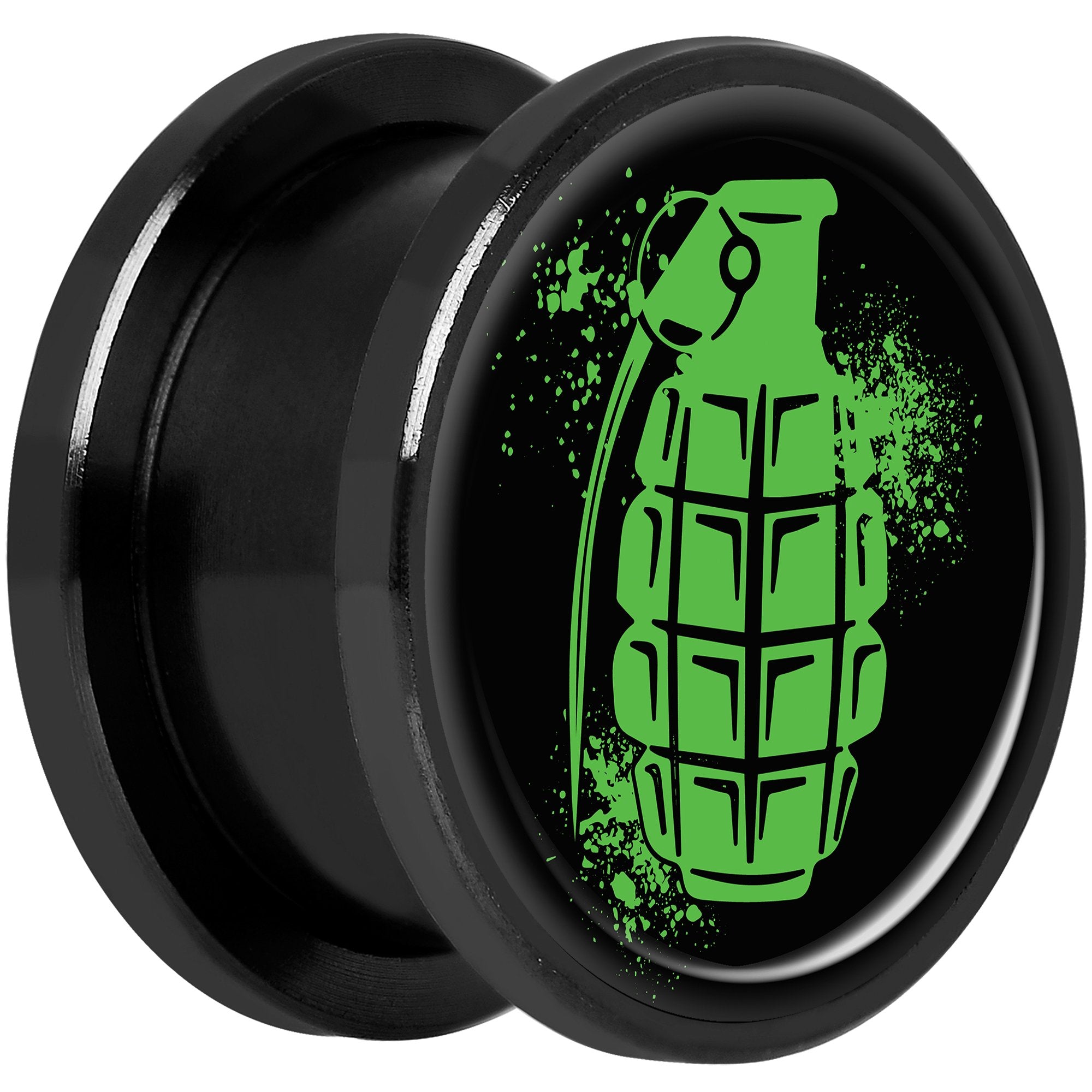 Green Grenade Black Anodized Screw Fit Plug Set 5/8