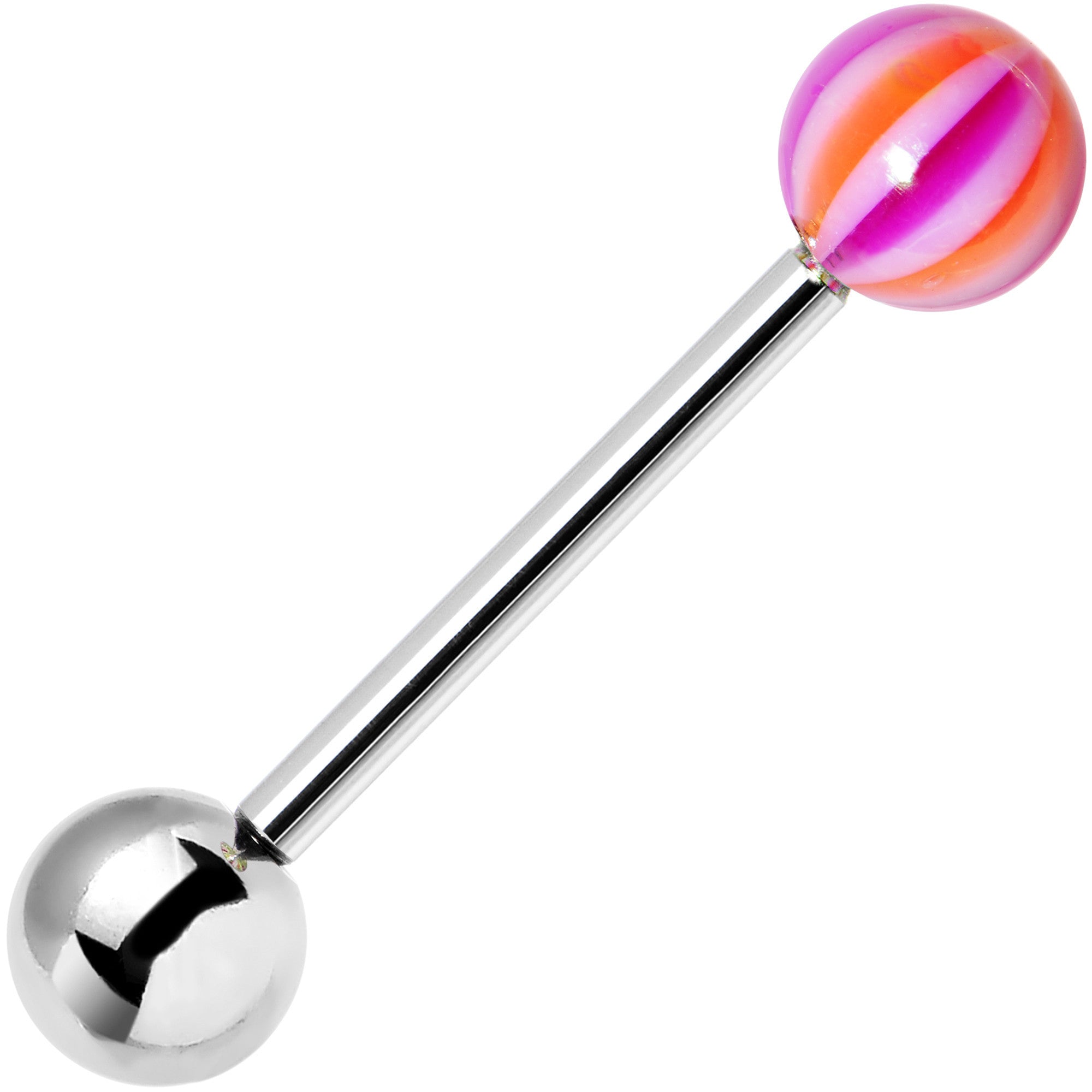 Pink Purple Stripe Beach Ball End Barbell Tongue Ring