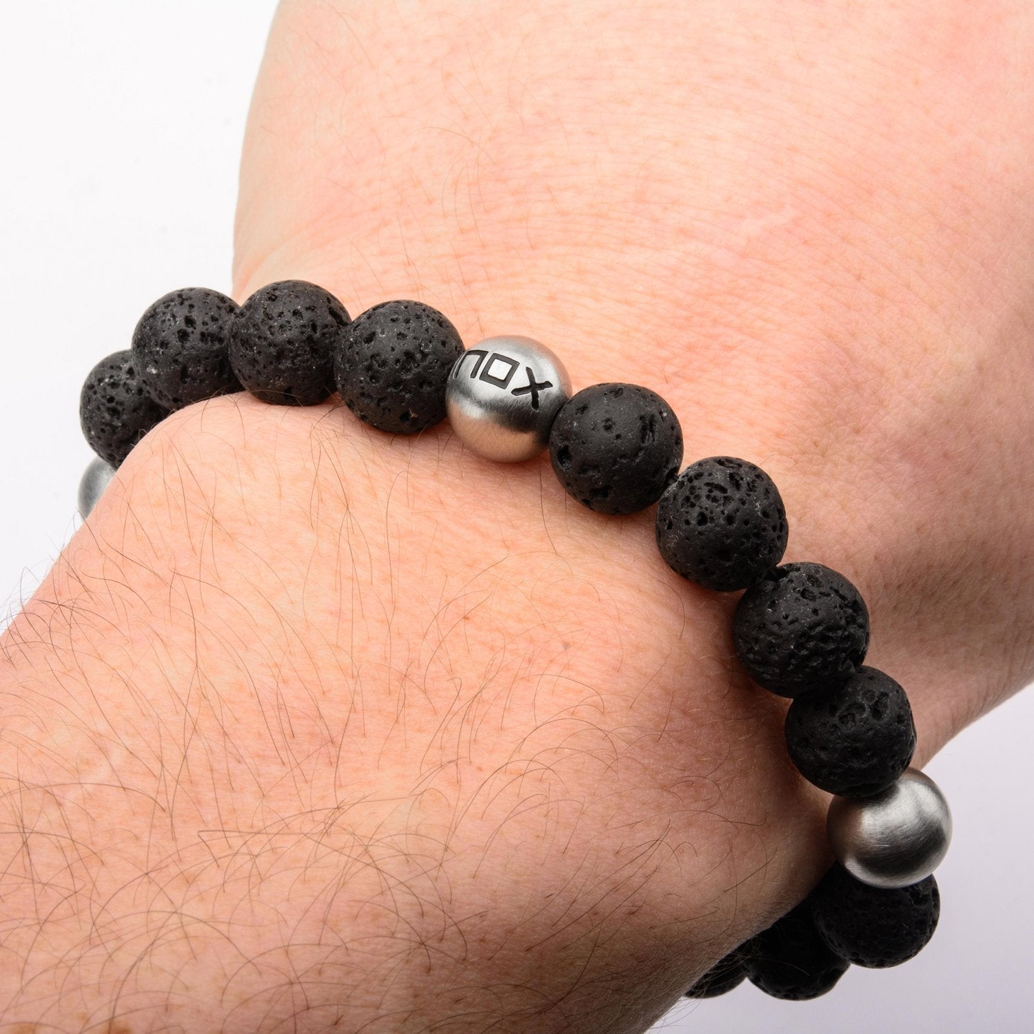 Mens Stainless Steel Lava Satin Beads Matte Steel 10mm Bracelet