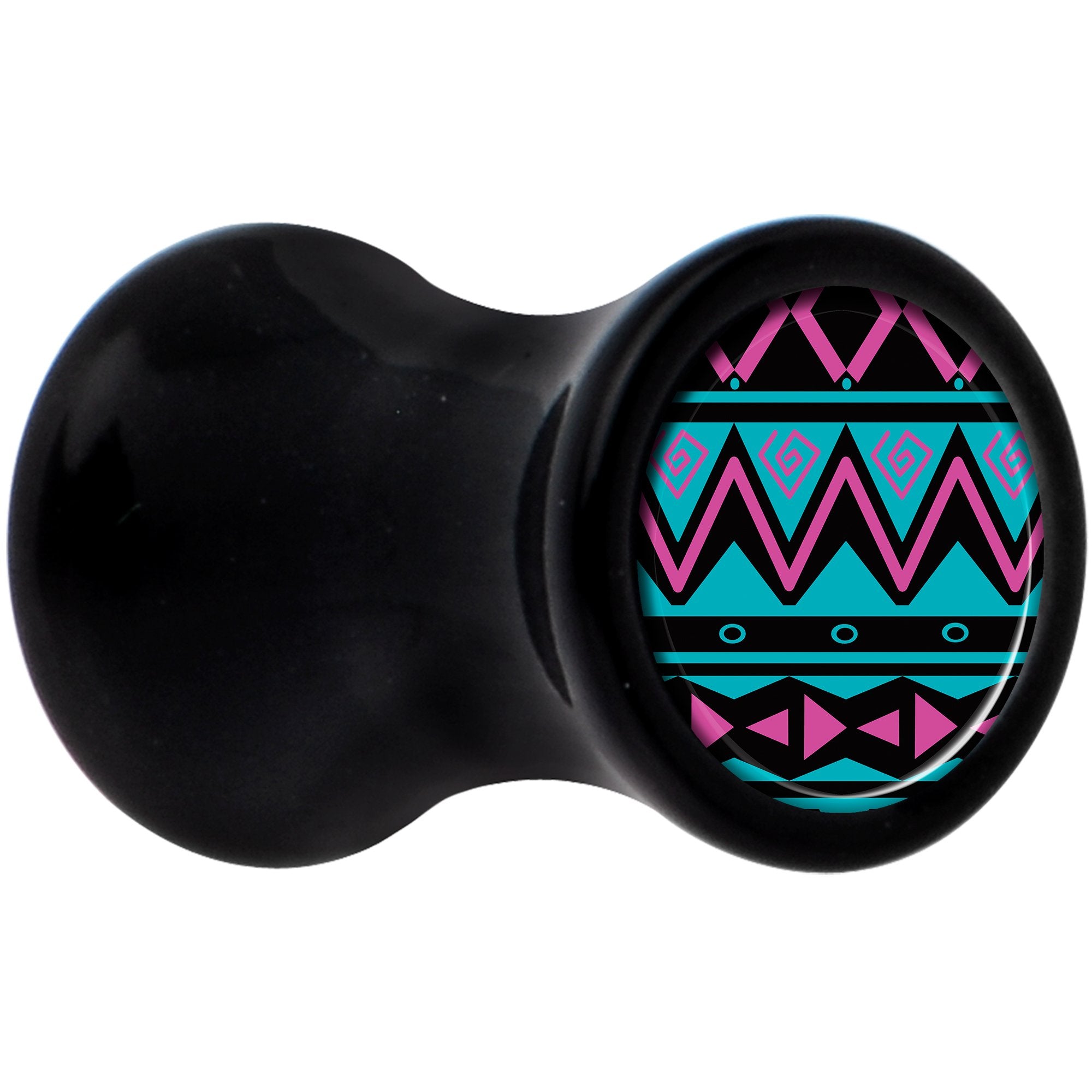 Black Acrylic Pink Teal Tribal Print Saddle Plug Set 4 Gauge