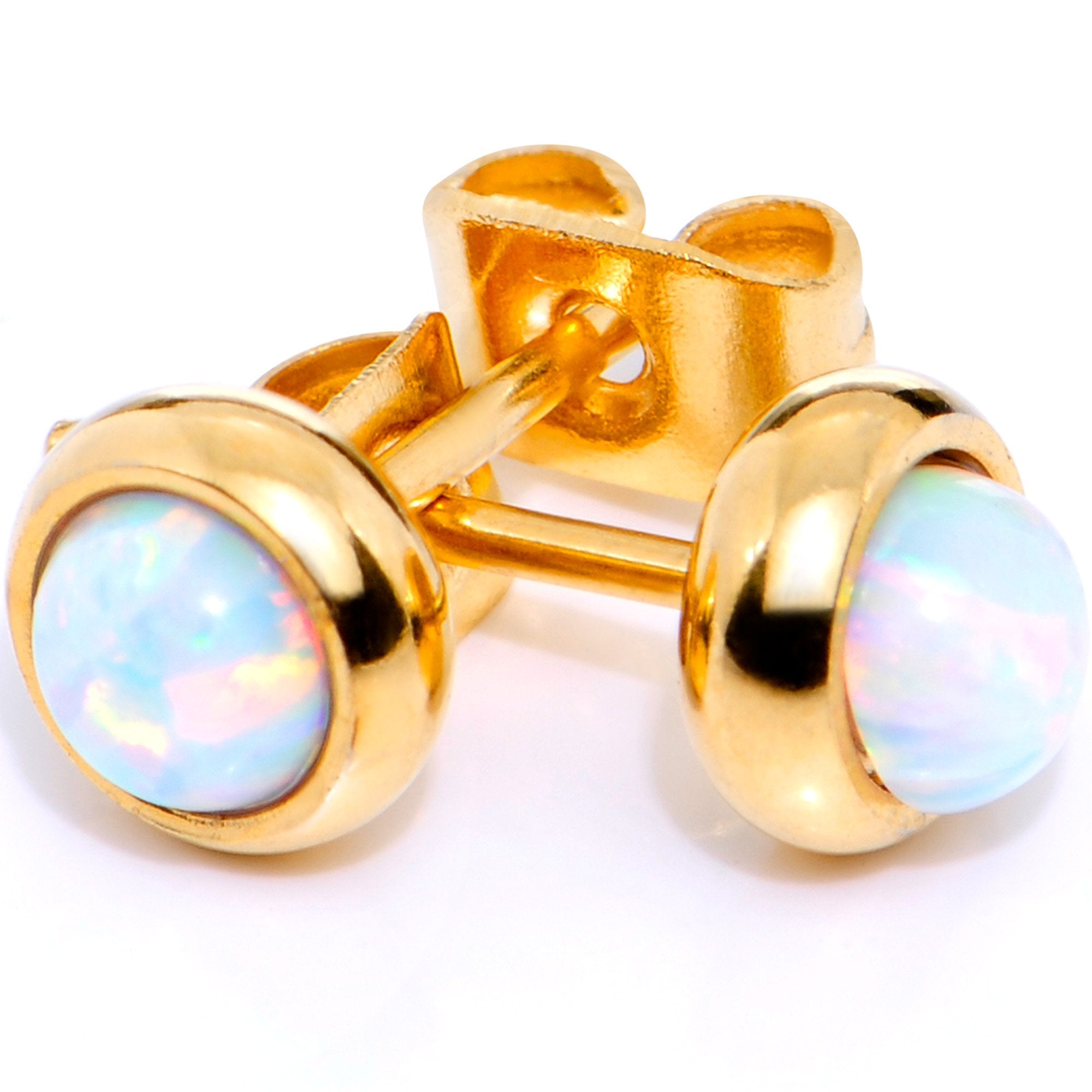 White Synthetic Opal Gold IP 316L Surgical Steel Stud Earrings