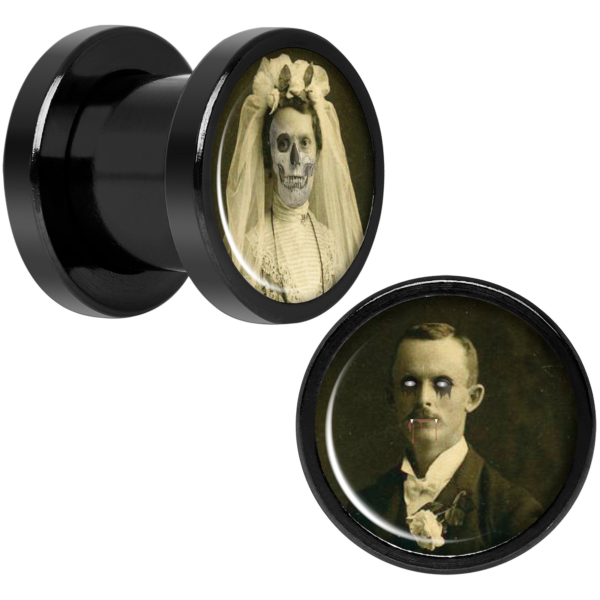 Undead Bride and Groom Halloween Black Anodized Plug Set 0 Gauge