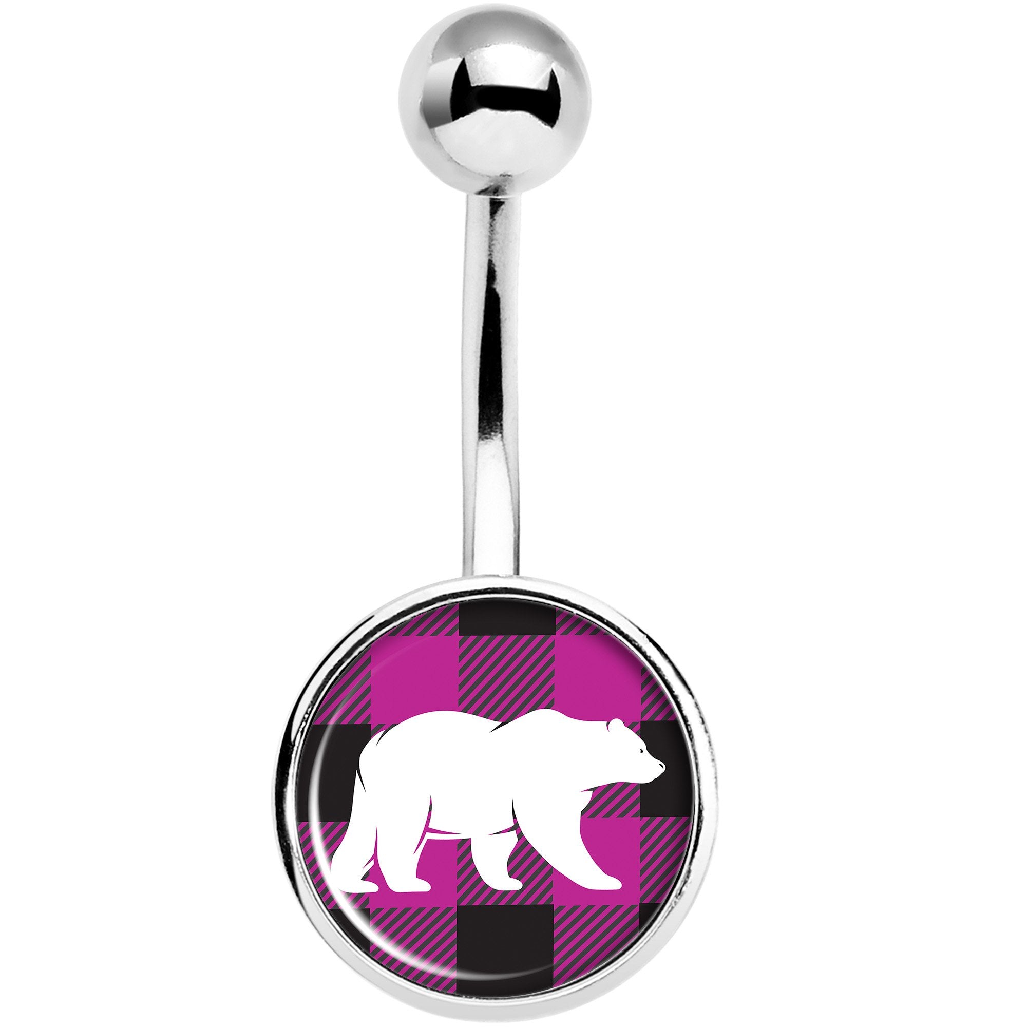 Pink Black Plaid Polar Bear Belly Ring