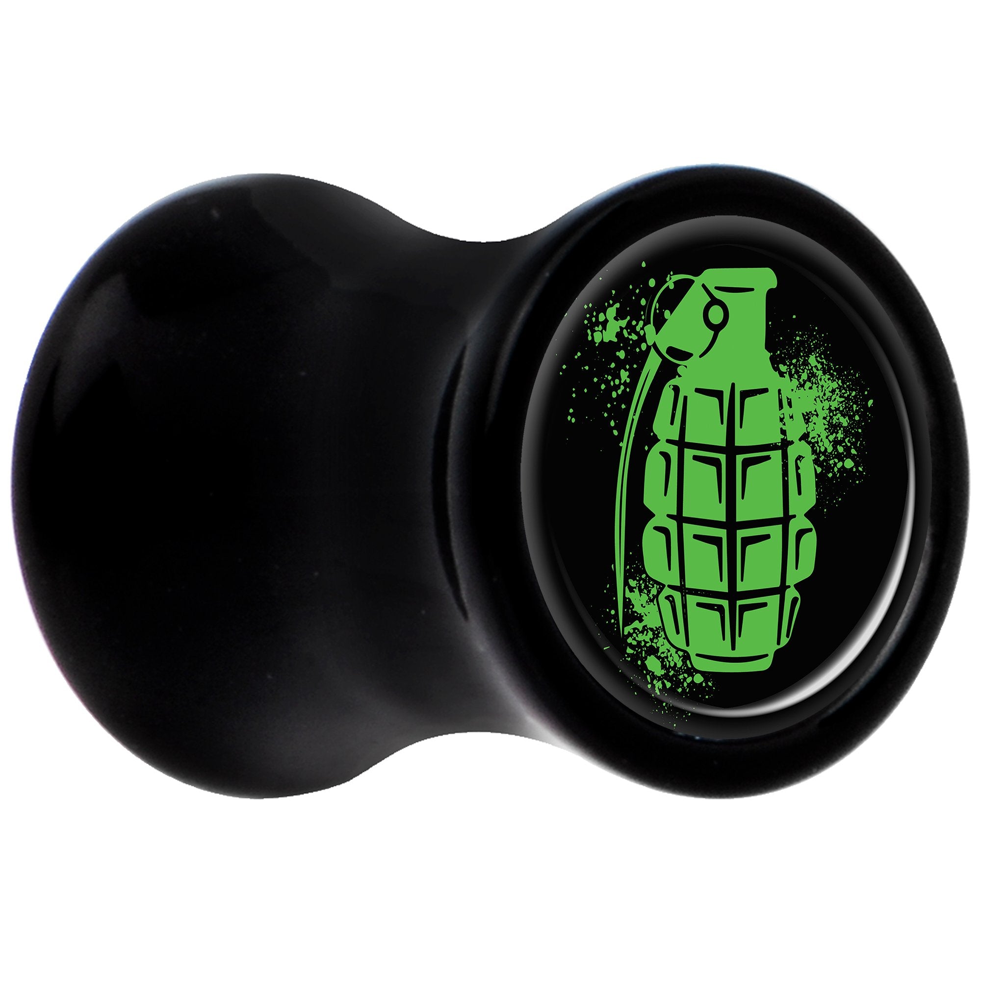 Black Acrylic Green Grenade Saddle Plug Set 2 Gauge