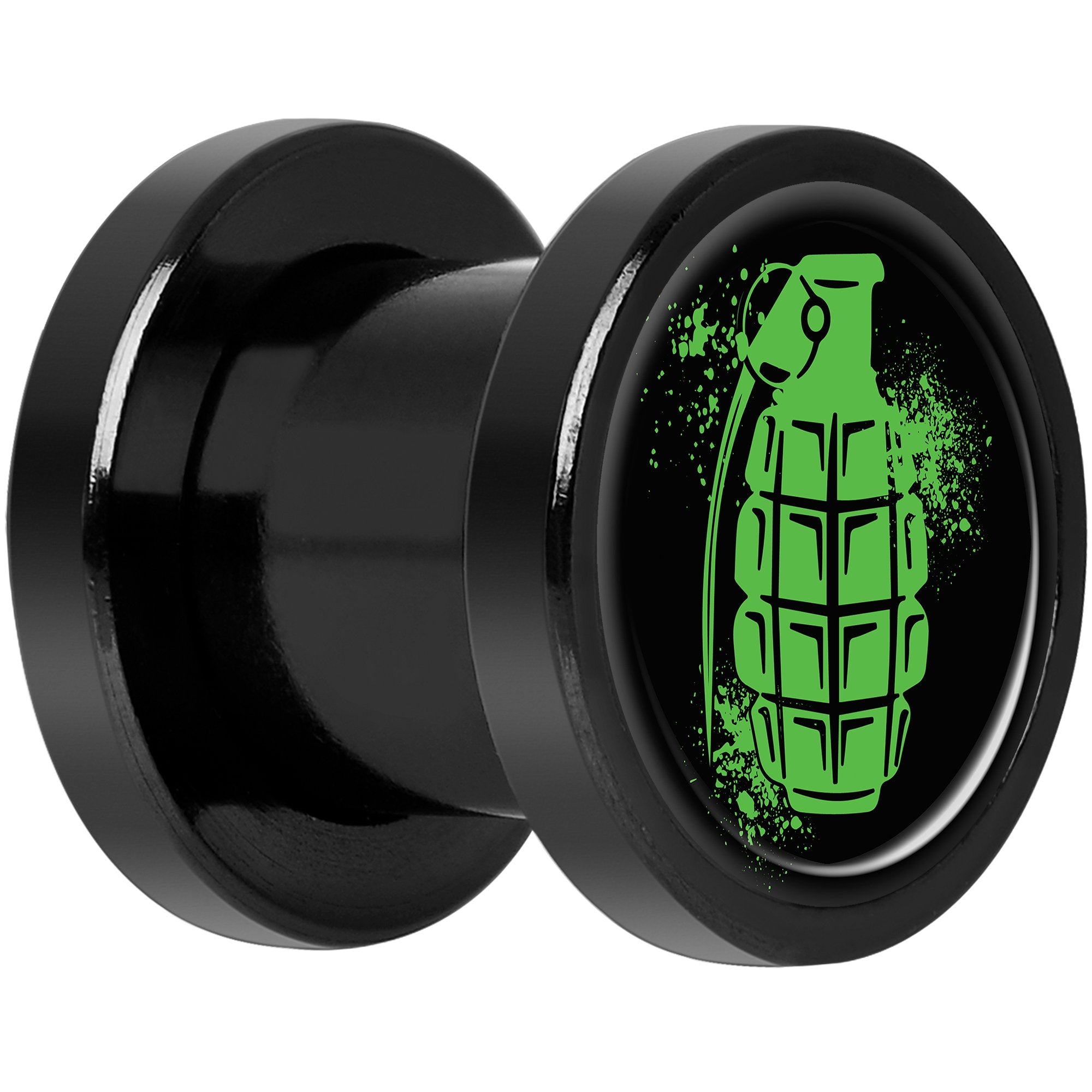 Green Grenade Black Anodized Screw Fit Plug Set 0 Gauge