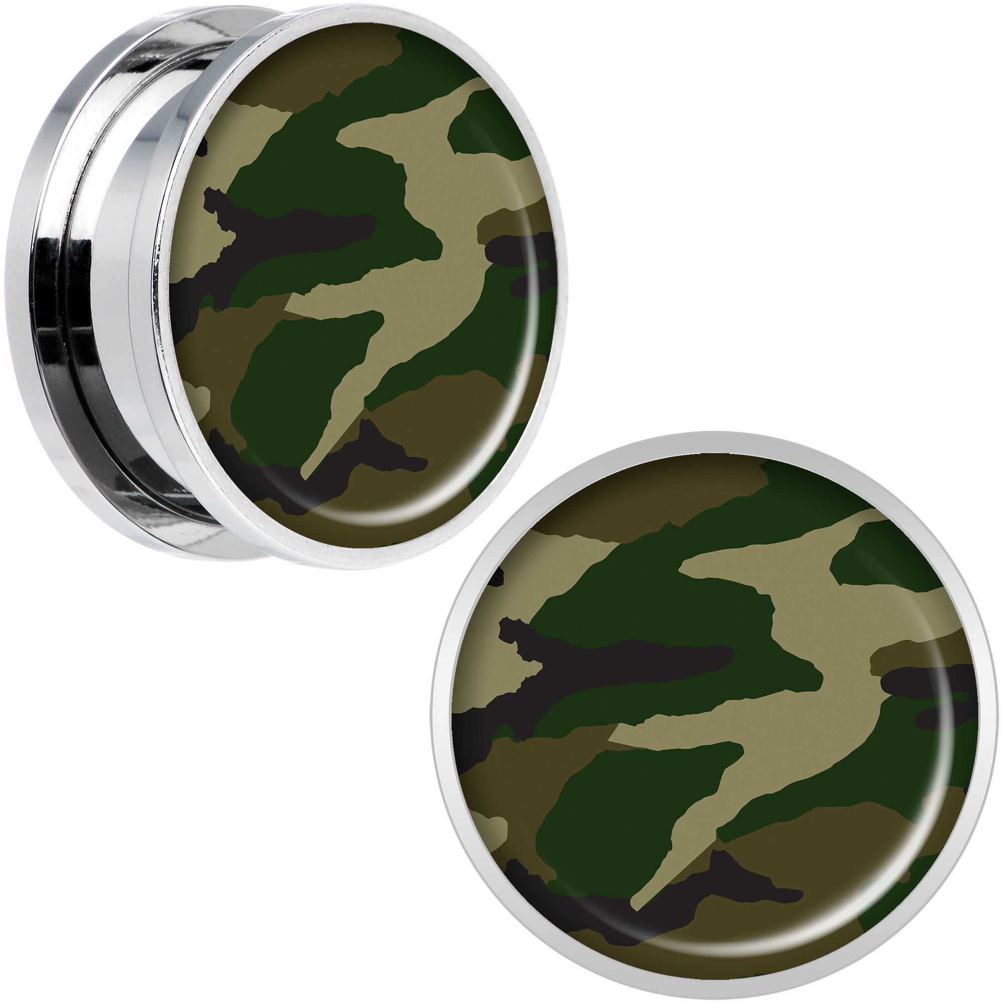 Woodland Camo Print Steel Screw Fit Plug Set 20mm