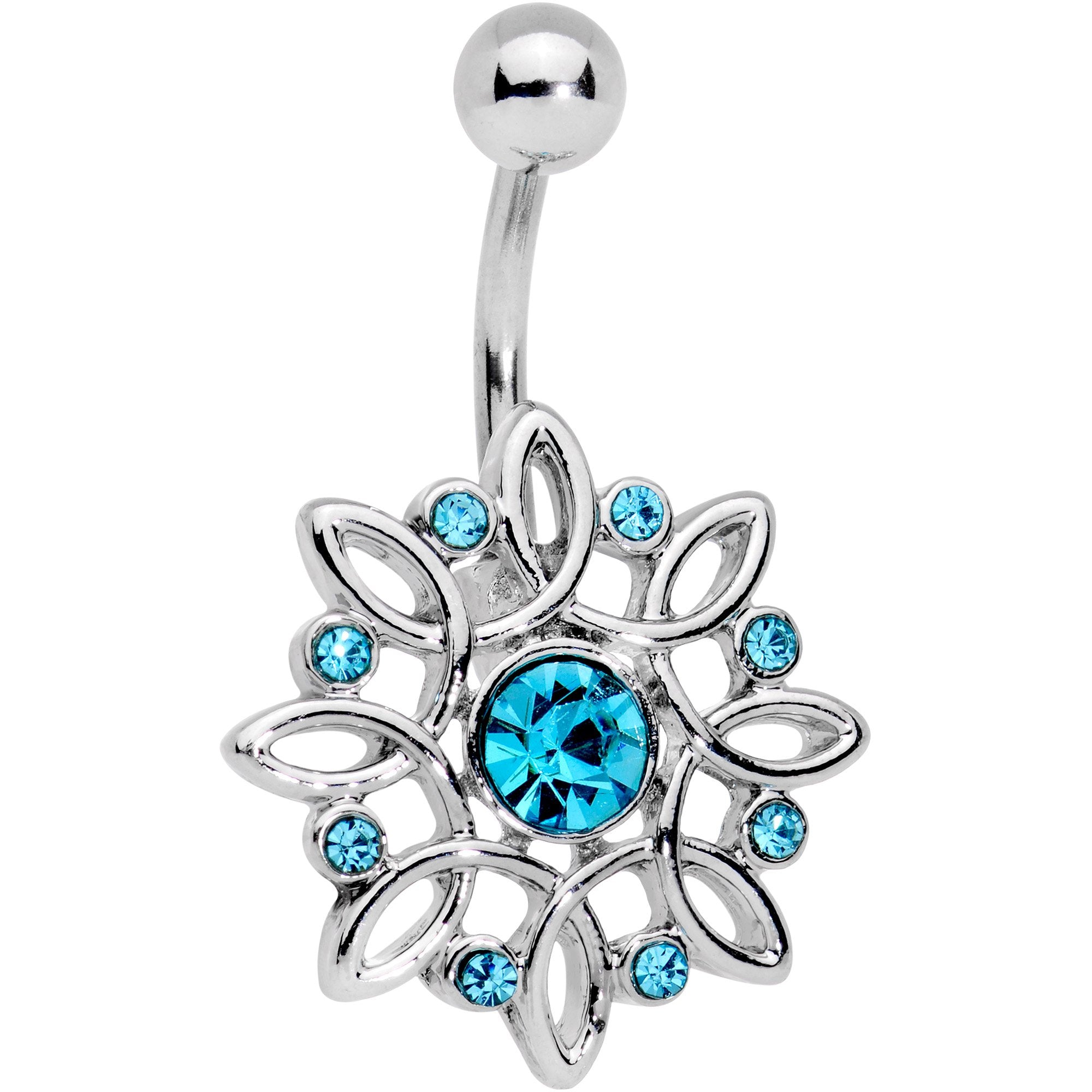 Aqua Gem Twisted Bliss Flower Belly Ring