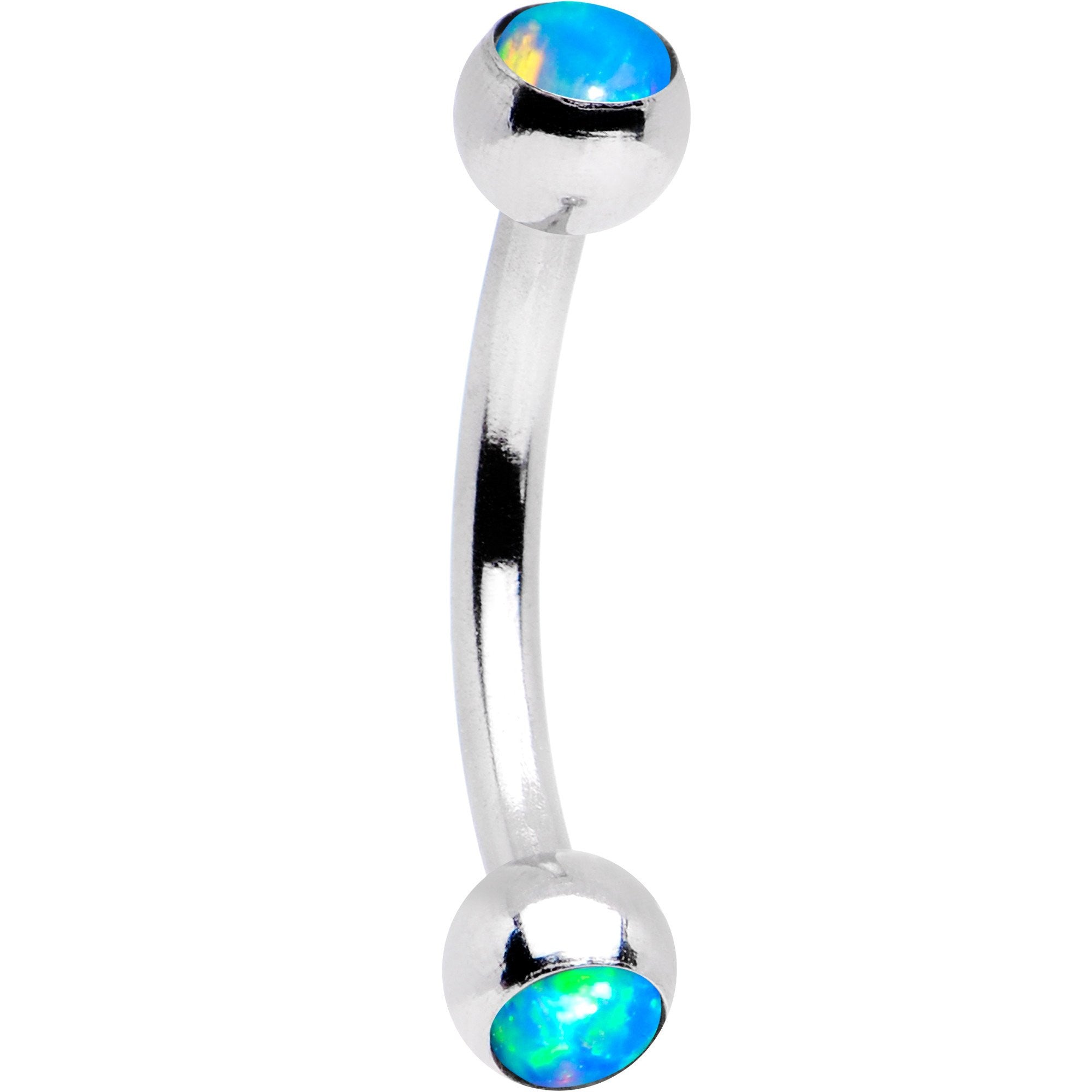 5/16 Aqua Faux Opal 3mm Ball Curved Eyebrow Ring