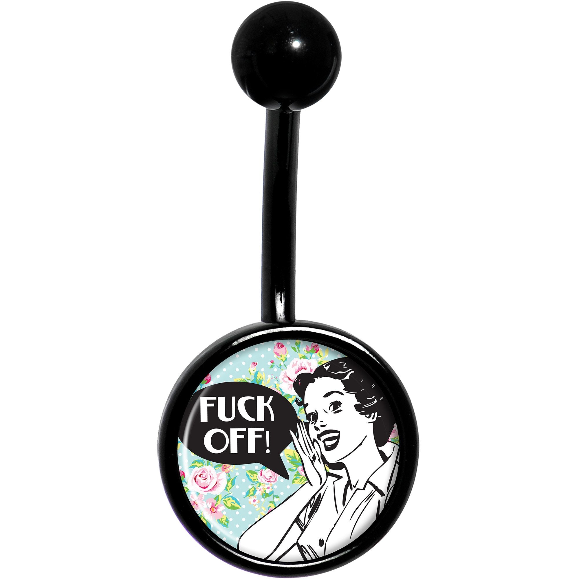 Retro Style Woman F*ck Off Black Belly Ring