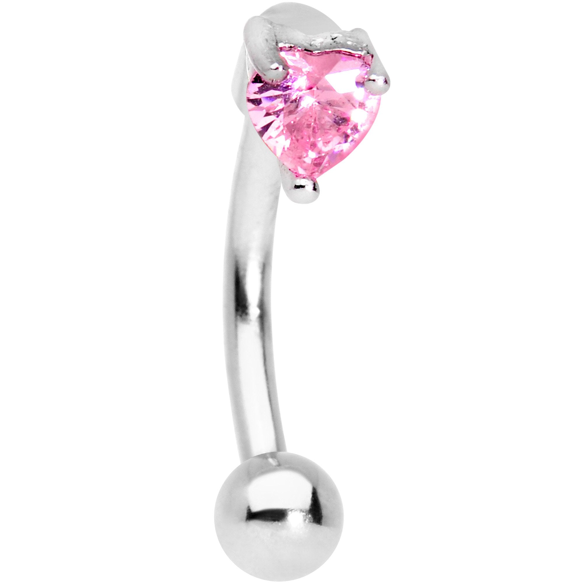 5/16 Pink Heart CZ Gem Fashionista Curved Eyebrow Rook Earring