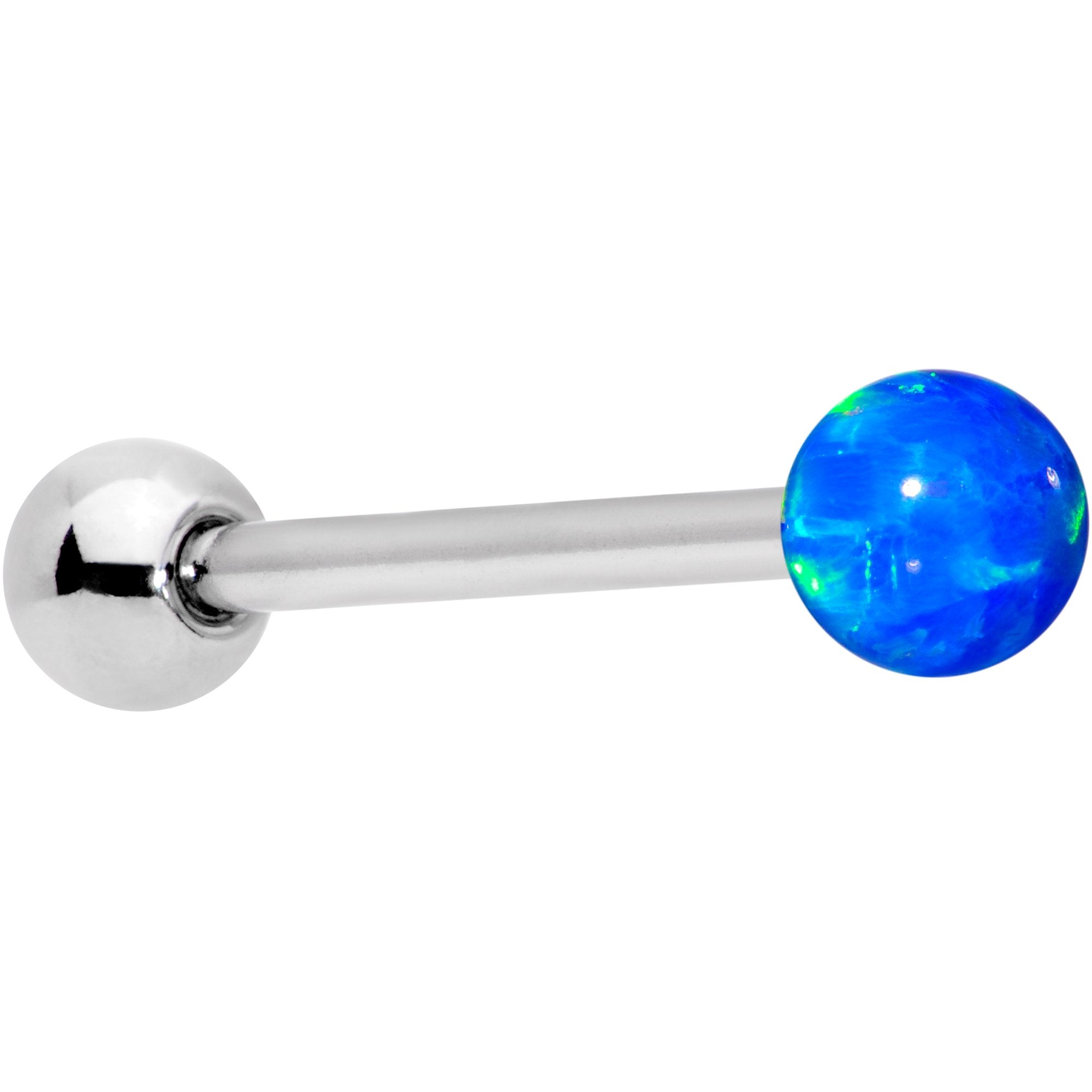 Blue Synthetic Opal 5mm Ball Barbell Tongue Ring