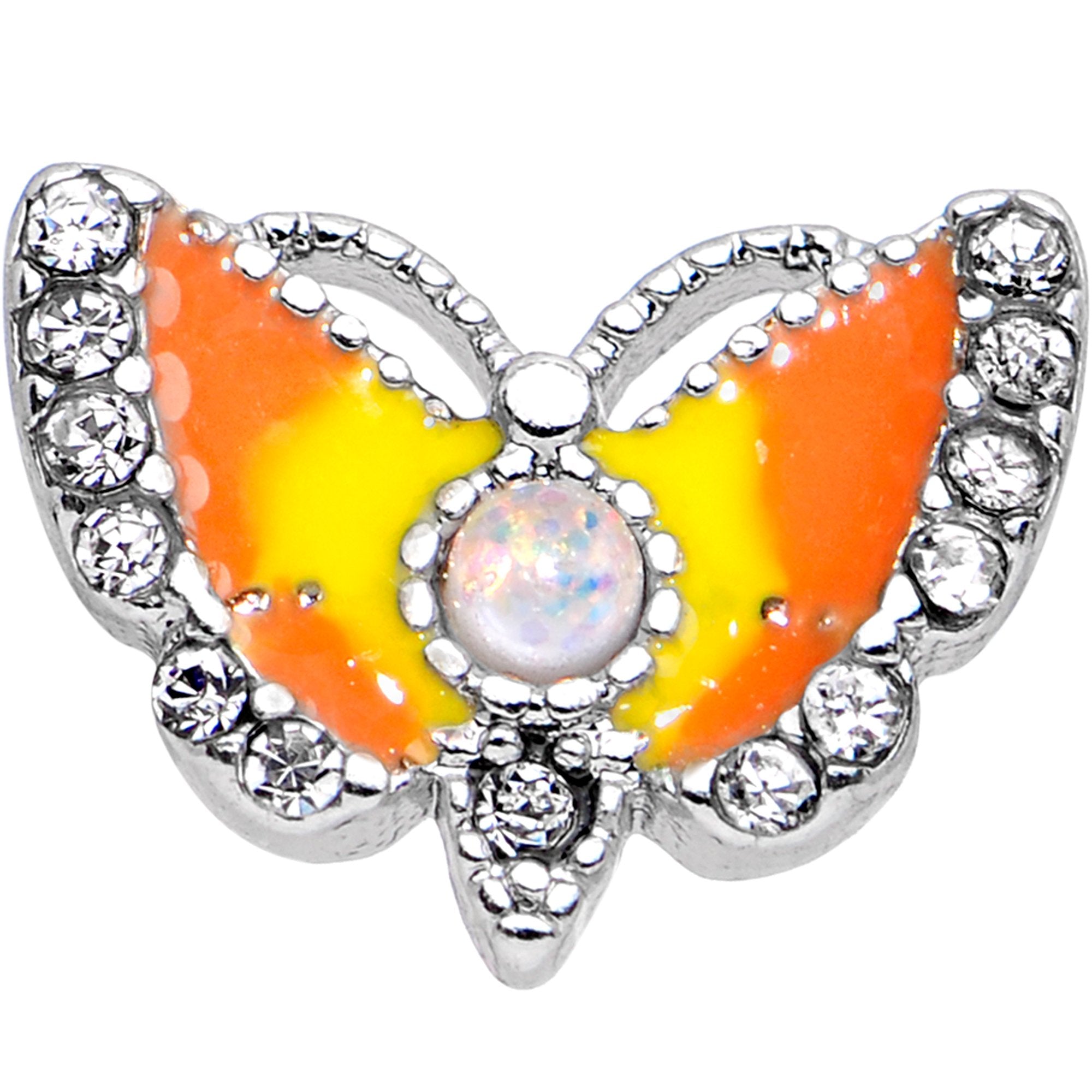 White Faux Opal Orange Butterfly To a Flame Tragus Cartilage Earring