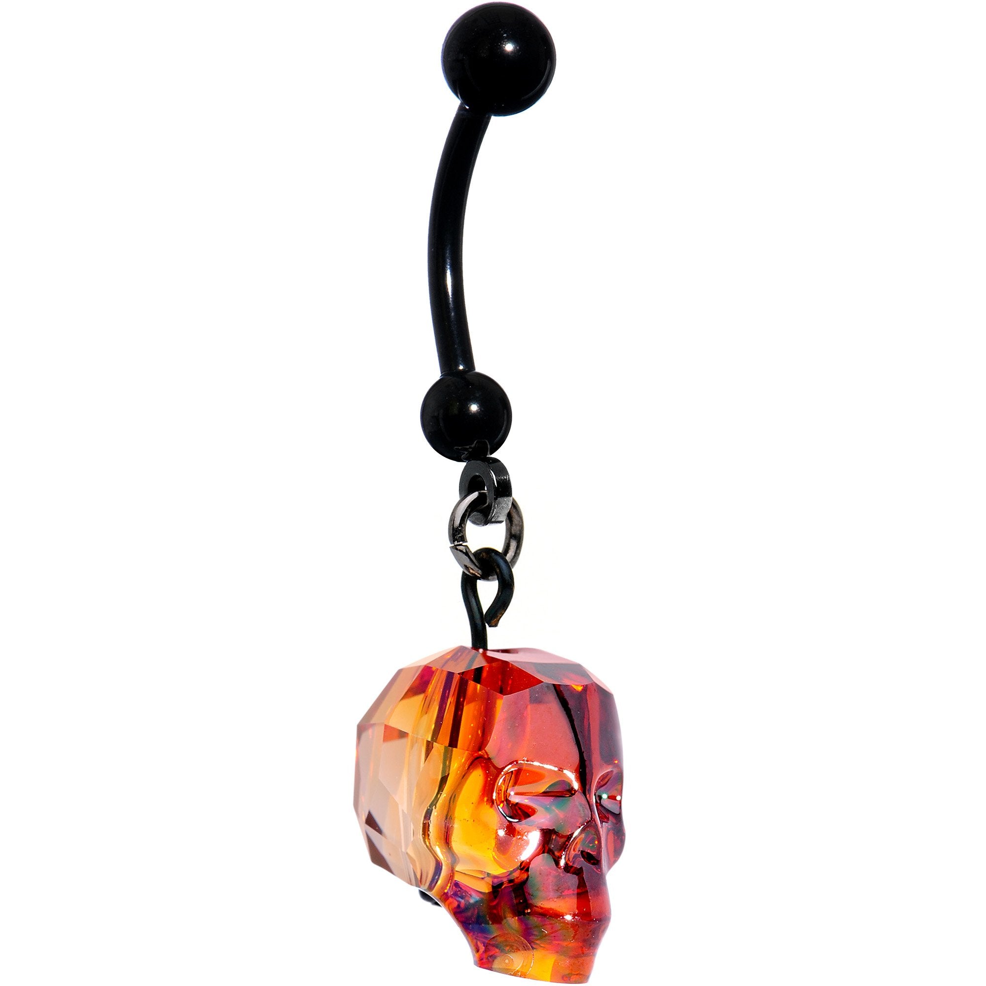 Handmade Red Skull Dangle Belly Ring Created with Crystals