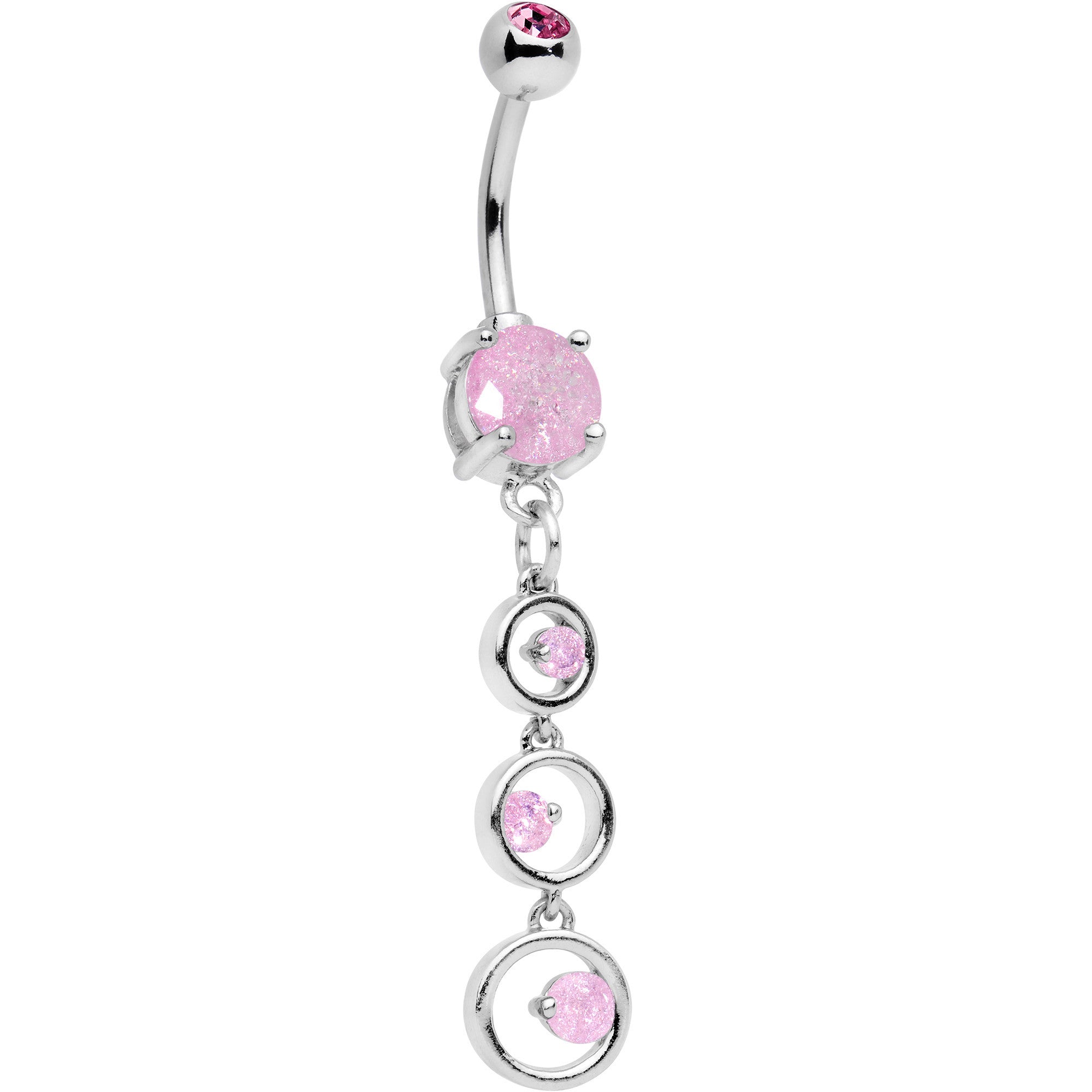 Pink CZ Gem Ring Around and Around Dangle Belly Ring