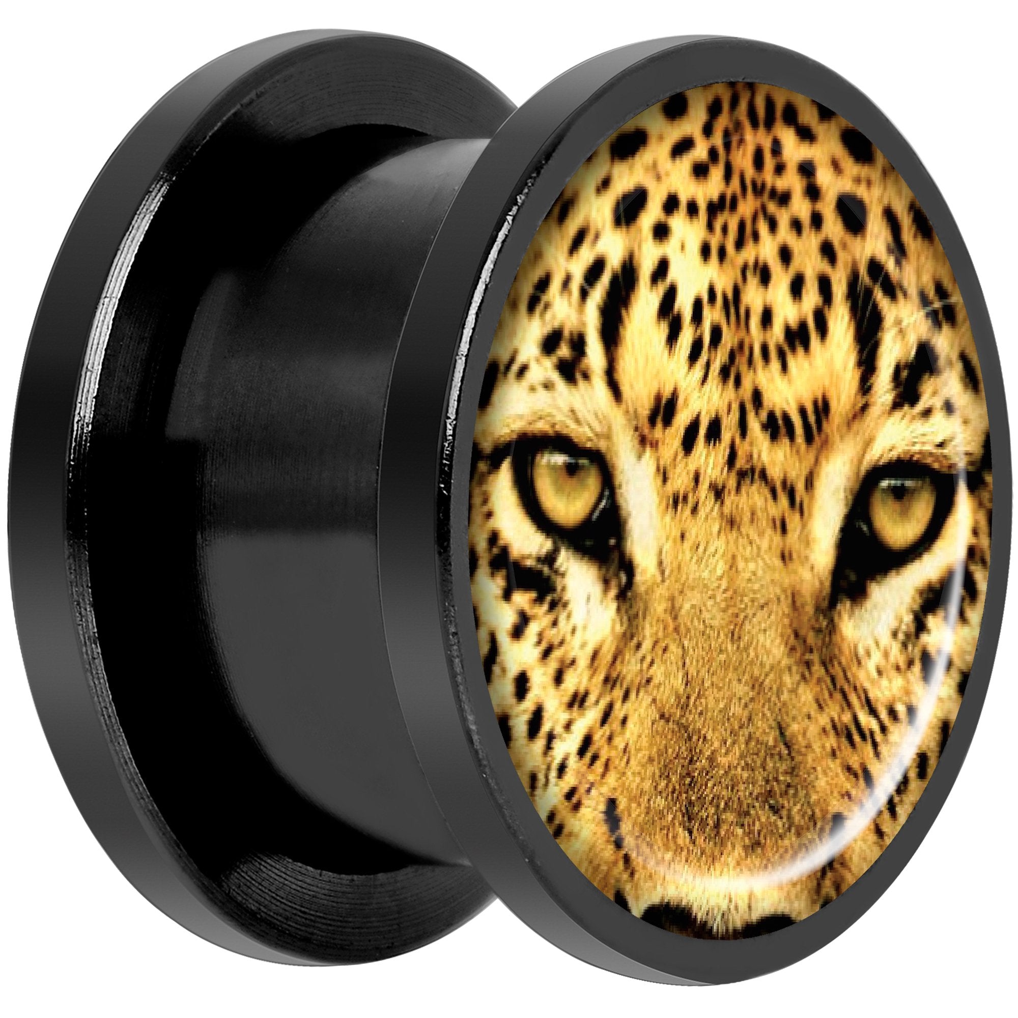 Full Color Leopard Eyes Black Anodized Screw Fit Plug Set 9/16