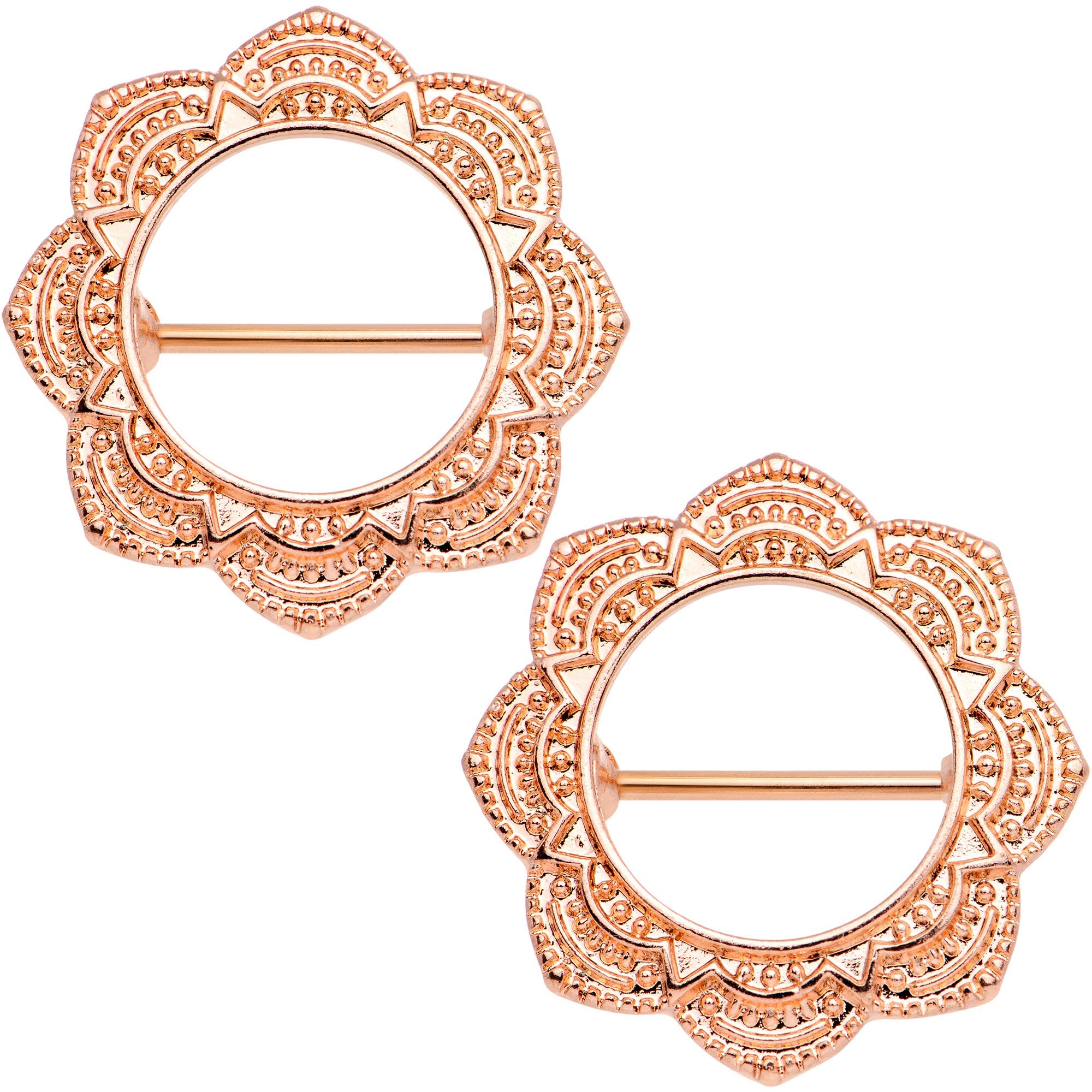 16 Gauge 9/16 Divine Henna Rose Gold Tone Anodized Nipple Shield Set