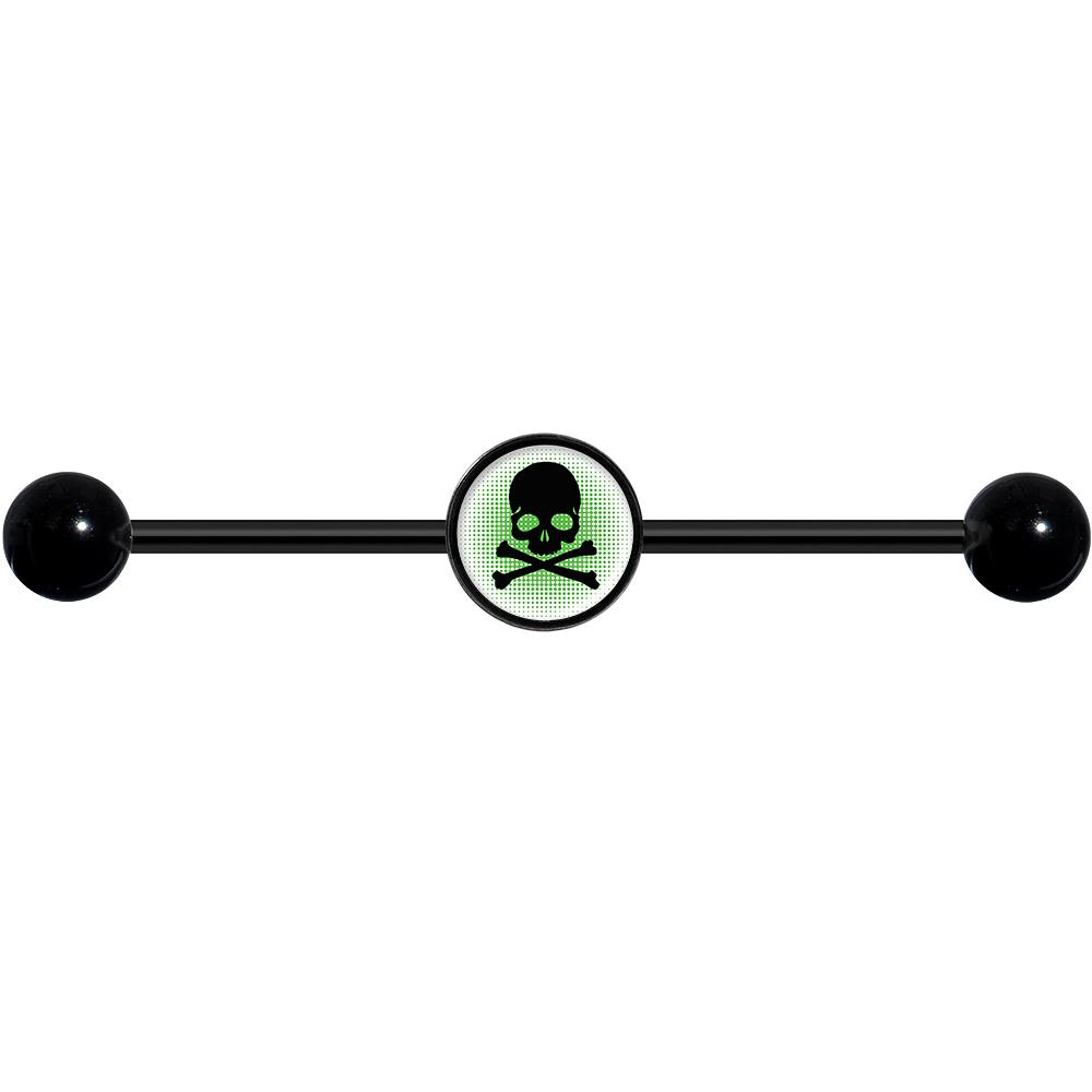 14 Gauge Green Black Skull Black Industrial Barbell 37mm