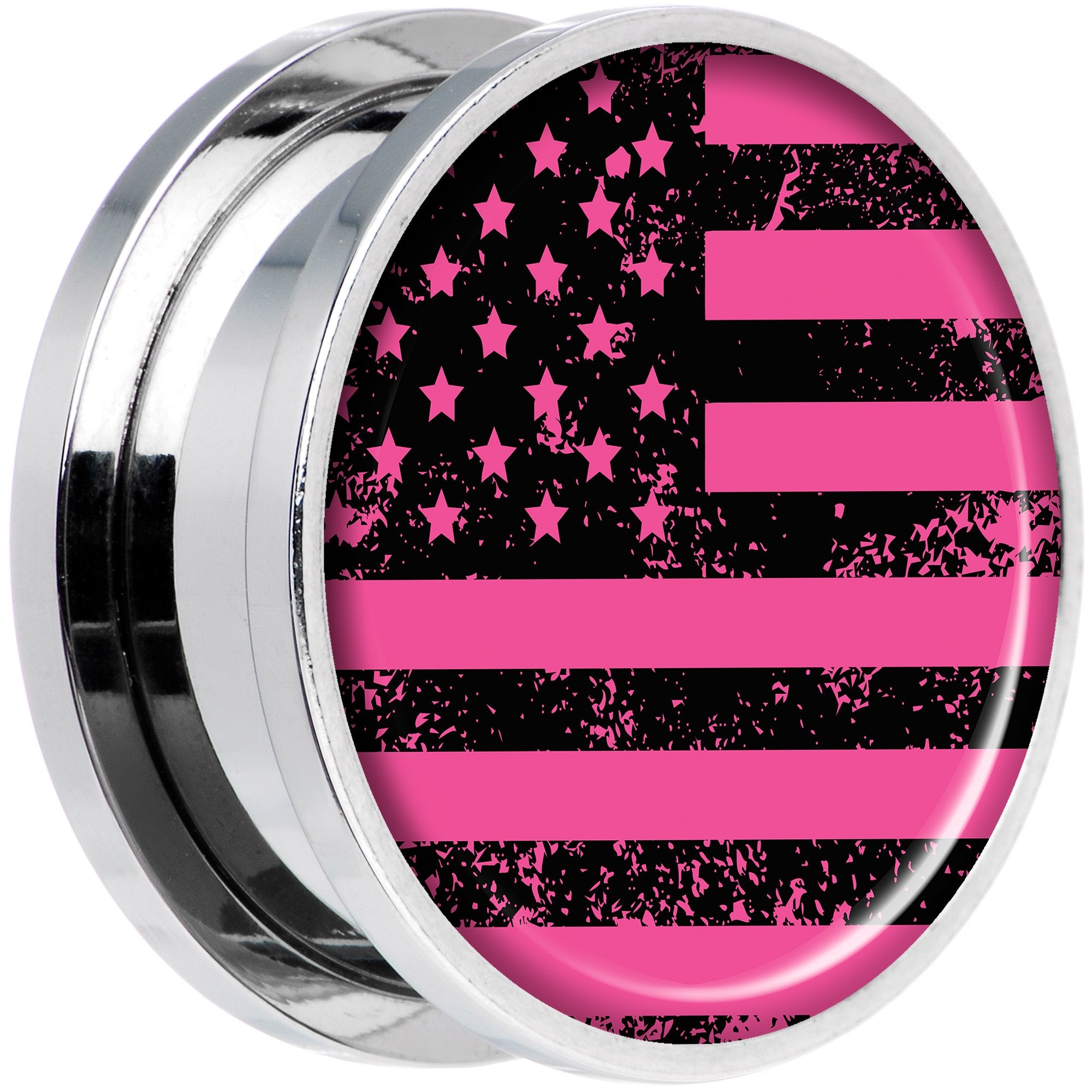 Pink American Flag Steel Screw Fit Plug Set 20mm