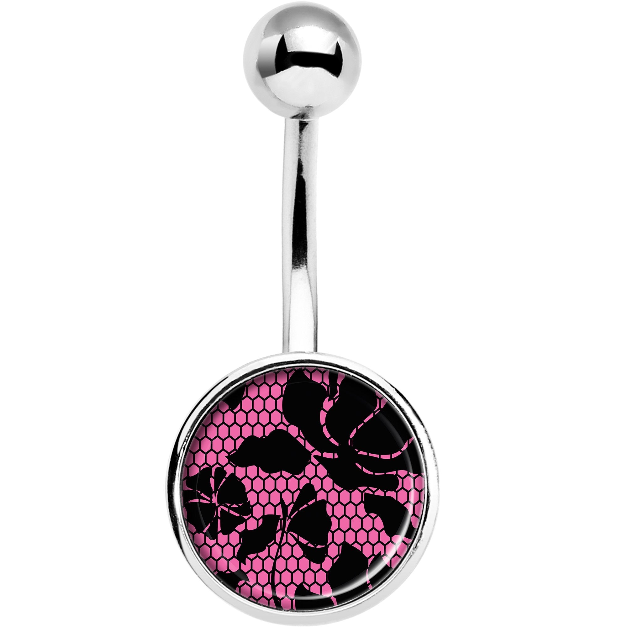 Pink Floral Lace Belly Ring