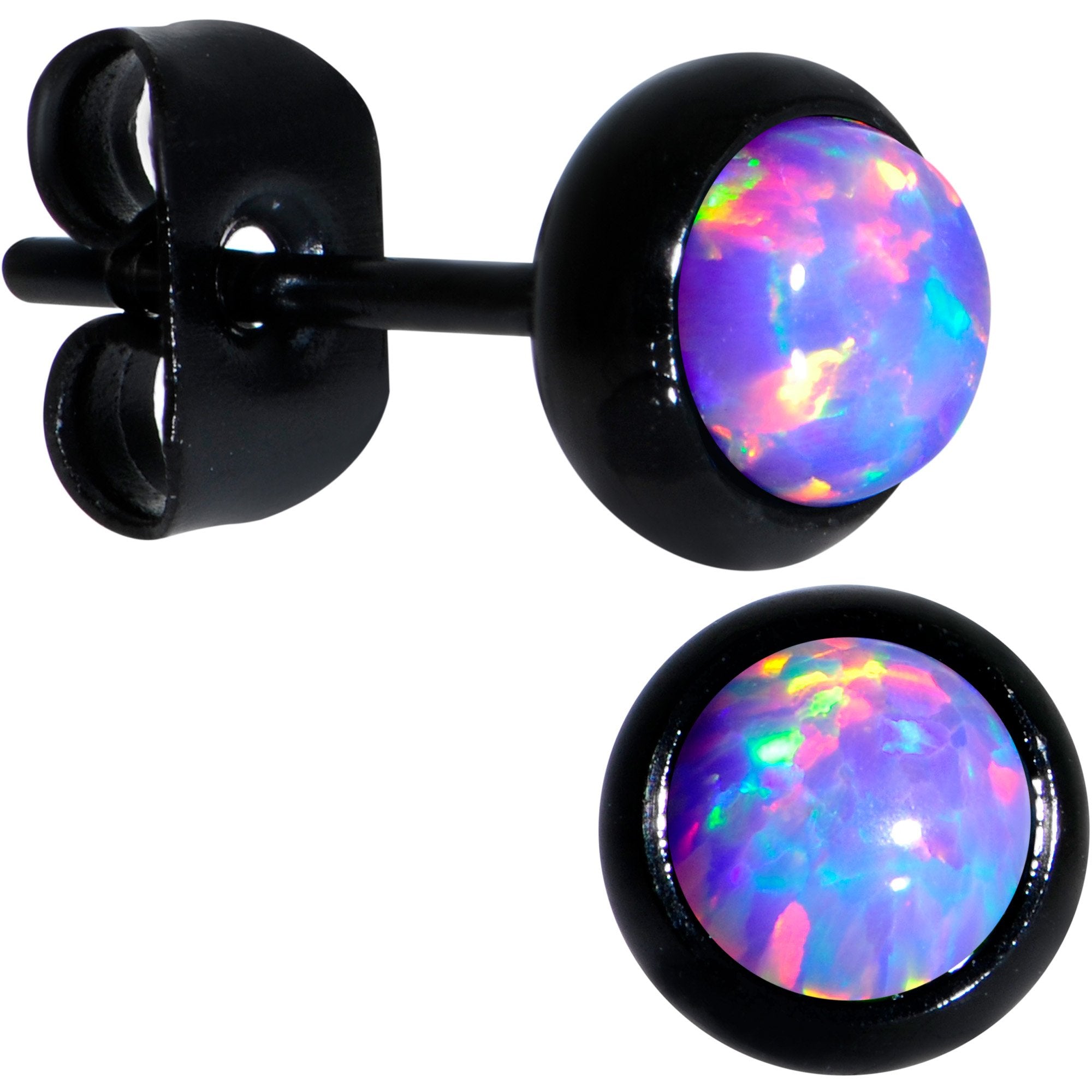 Purple Synthetic Opal Black IP 316L Surgical Steel Stud Earrings