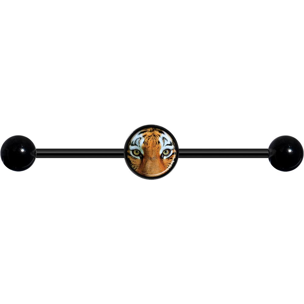 14 Gauge Full Color Tiger Eyes Black Industrial Barbell 37mm