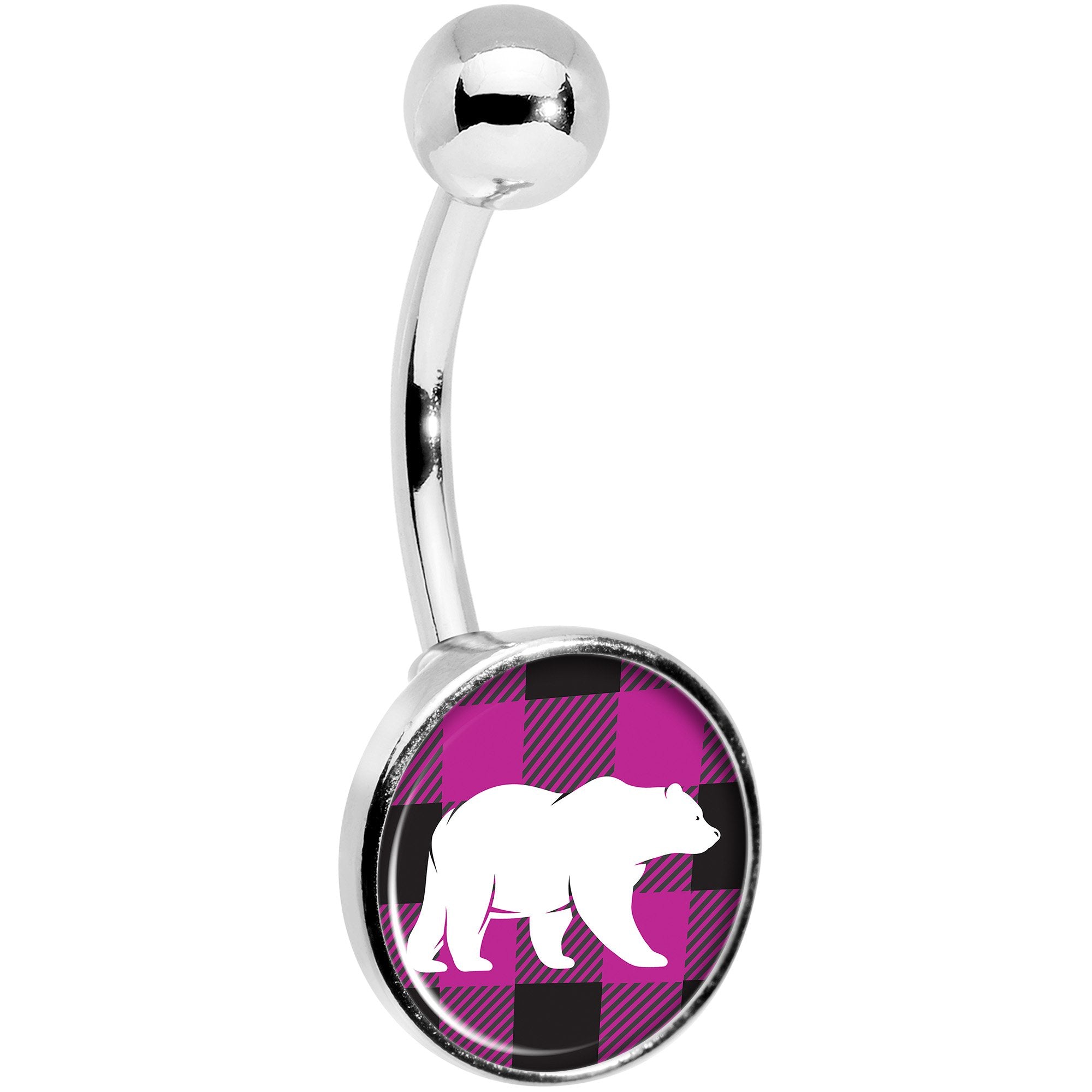 Pink Black Plaid Polar Bear Belly Ring